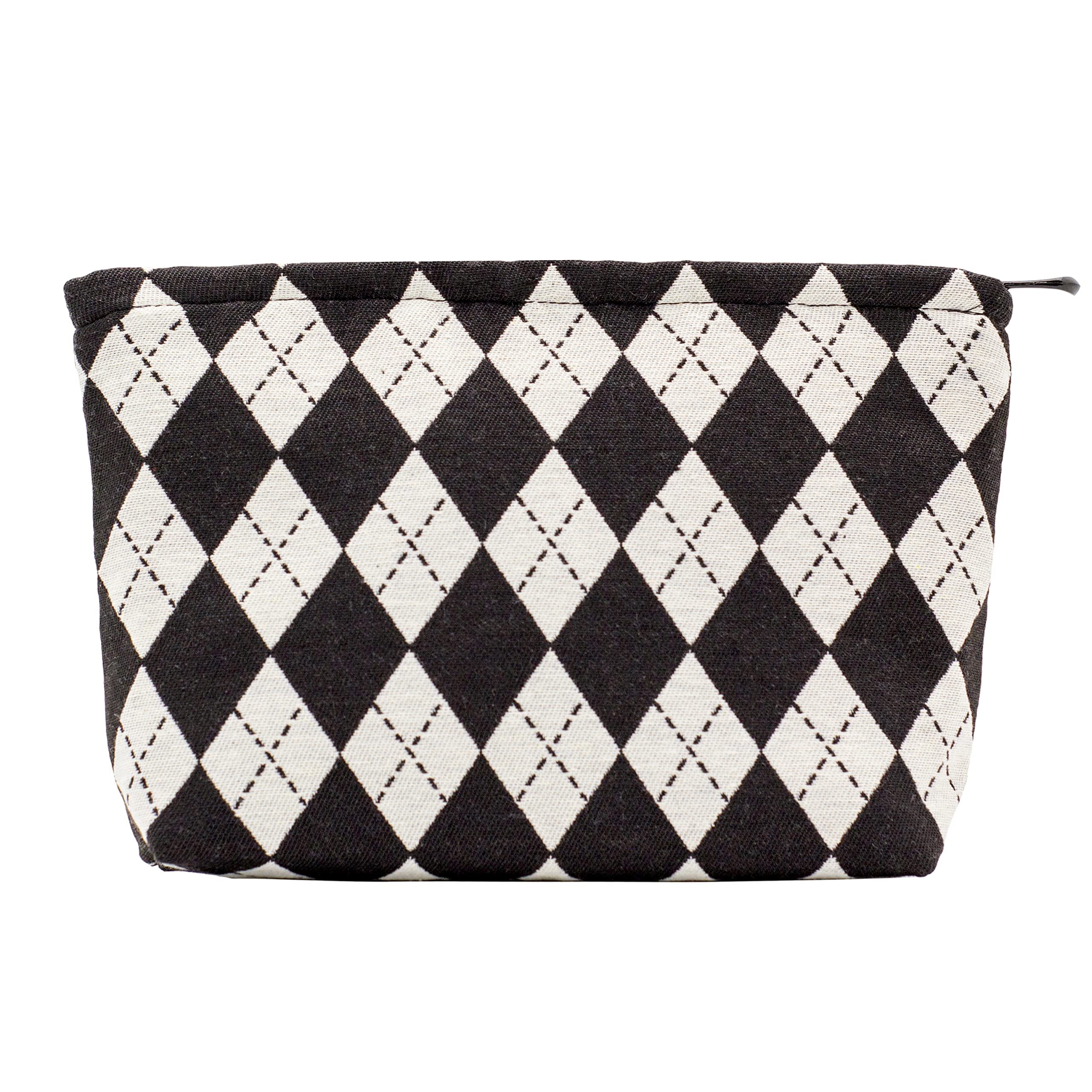 PAZIMIIK Large Makeup Bag with Zipper - Travel Cosmetic Organizer for Women & Girls, Argyle Black - Perfect for Purse, Gym, and Travel Essentials