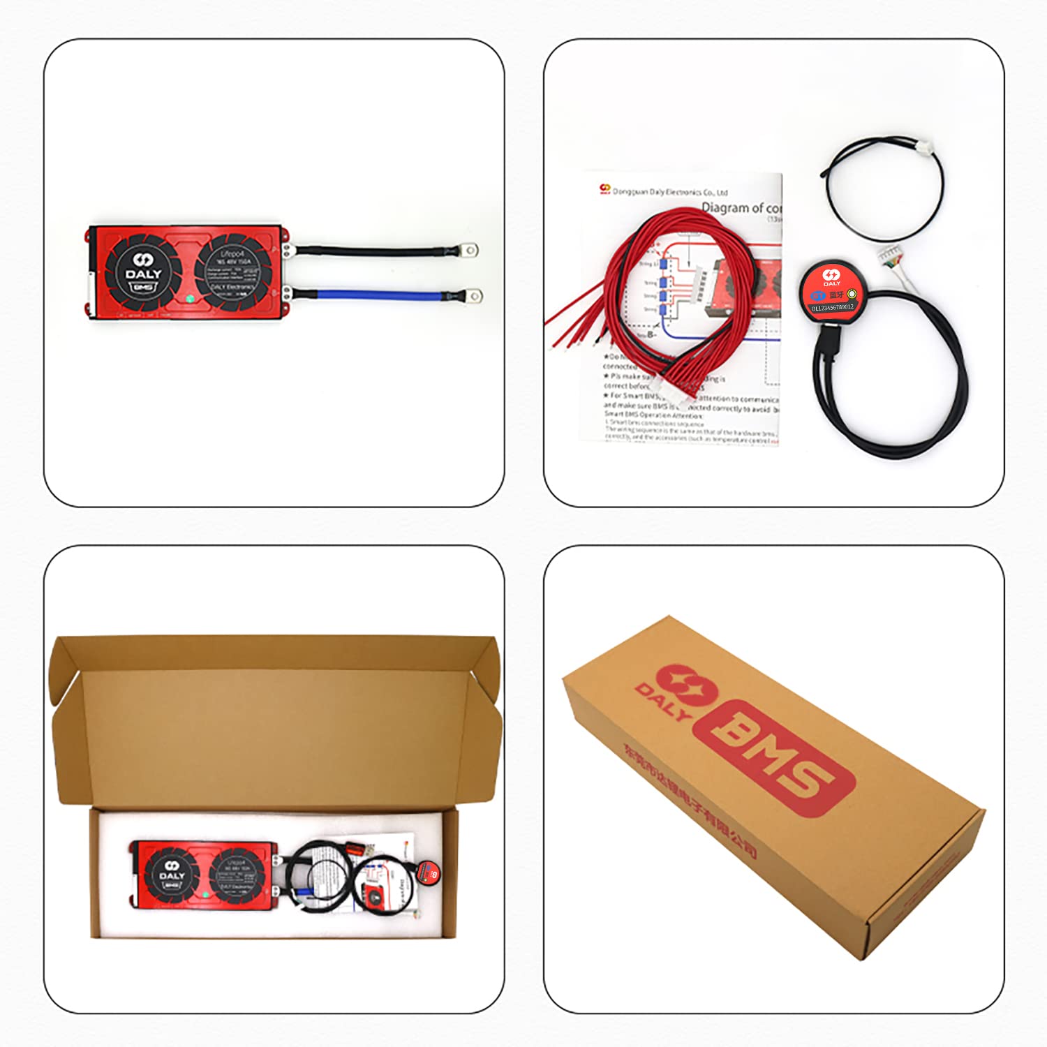 DALY Smart BMS 4S 12V 500A with Bluetooth & Cooling Fan - Lithium Ion Battery Management System for 3.7V Battery Packs - Home Backup Power, Solar Energy Storage, RV & Marine Applications