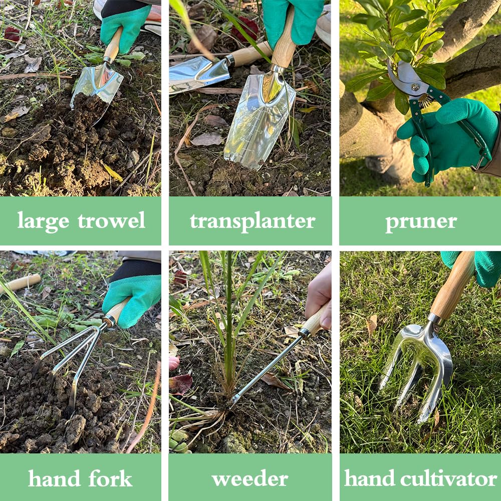 Premium Stainless Steel Garden Tools Set - 10-Piece Gardening Kit with Durable Storage Bag - Essential Planting Tools for Women & Men - Perfect for Home Gardening, Landscaping & Outdoor Activities
