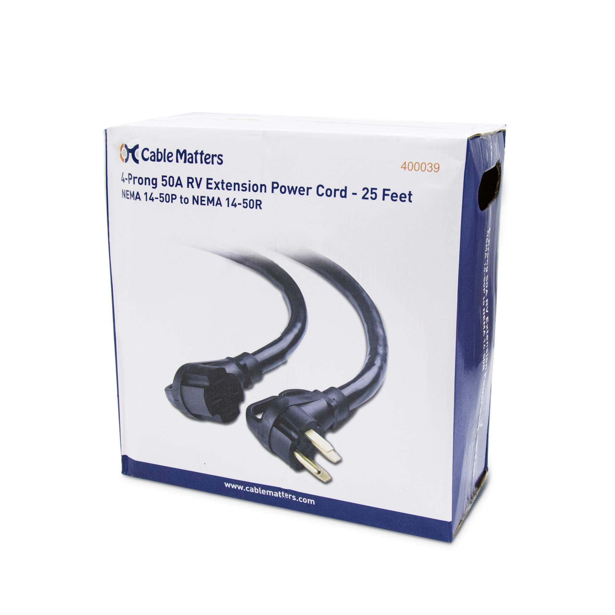 50 AMP RV Extension Cord 25 ft - Heavy Duty 6/8 AWG NEMA 14-50P to 14-50R Cable with Easy-Grip Handles | Compatible with Tesla Charger, EV Charger & J1772 Charger | Ideal for Camping, RV Parks & Home EV Charging Stations