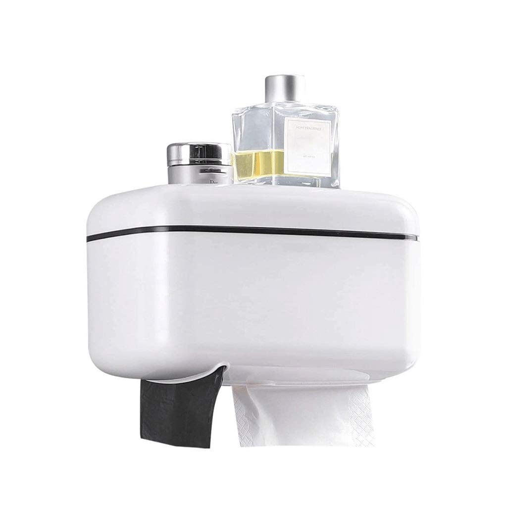 Waterproof Wall-Mounted Toilet Paper Holder with Garbage Bag & Tissue Box - No Drill Double Roll Bathroom Organizer for Home, RV & Office Use