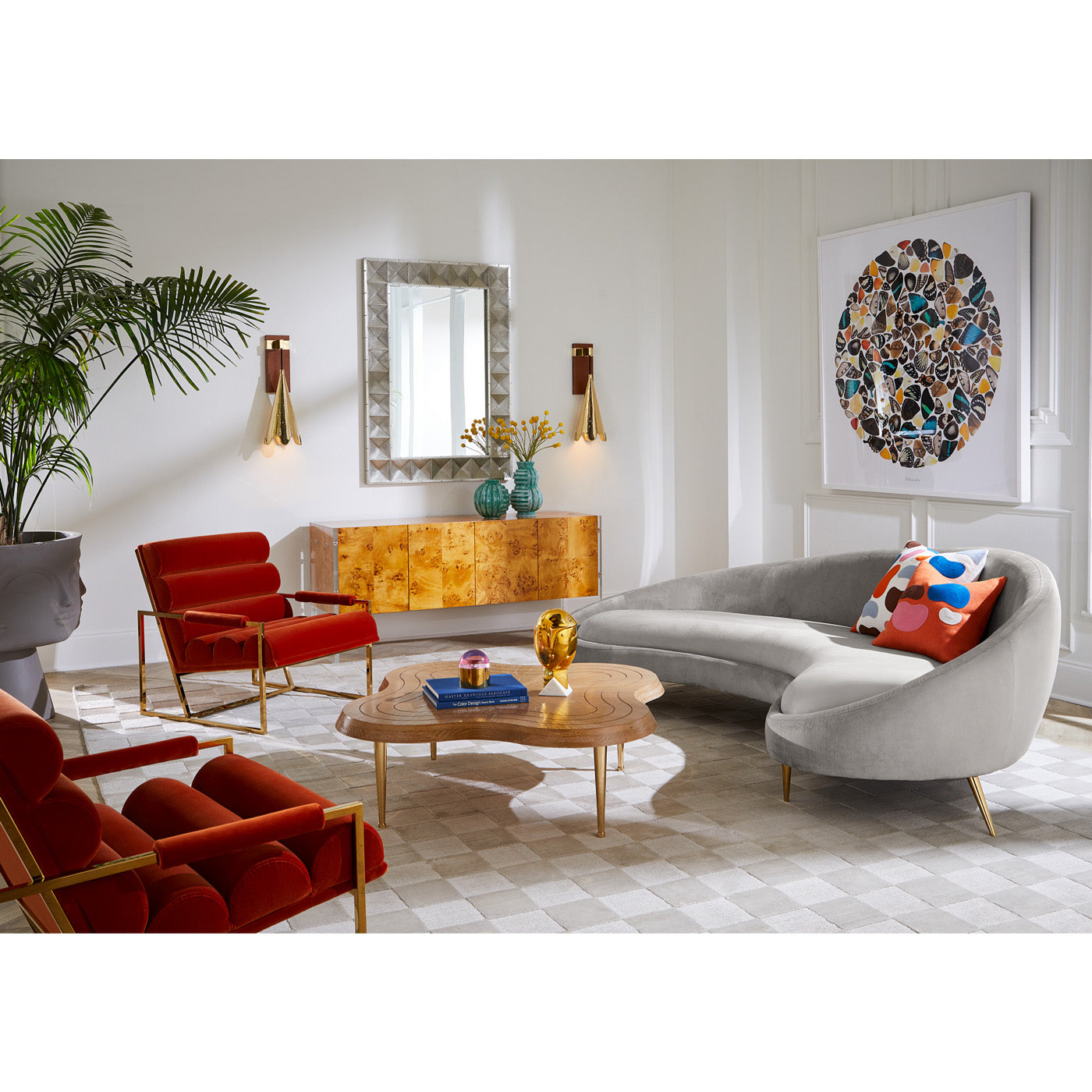 Channeled Goldfinger Lounge Chair - Mid-Century Modern Accent Chair for Living Room, Bedroom & Office - Upholstered in Premium Fabric with Gold Finish Legs - Perfect for Relaxing, Reading & Decorating Spaces