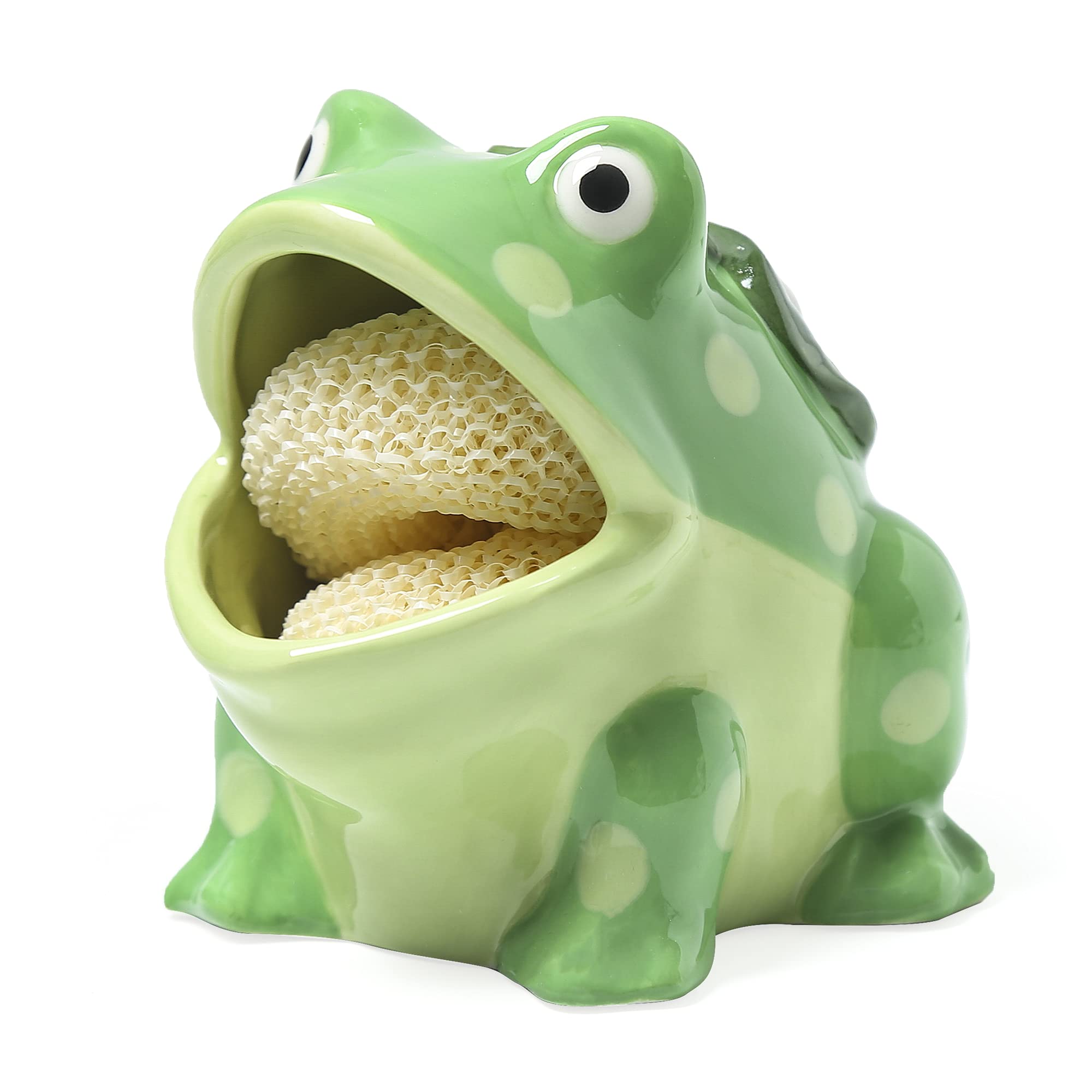 Ceramic Kitchen Sponge Holder with Frog Design - Cute and Functional Home & Kitchen Decor for Sink Countertop - Perfect for Dishwashing, Cleaning, and Organizing Small Spaces