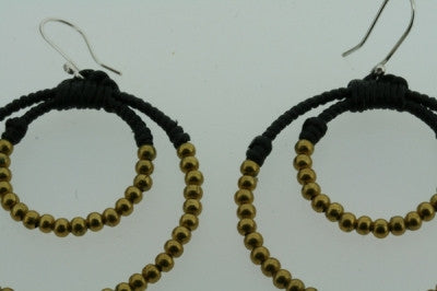 Double Brass Beaded Hoop Earrings - Black Boho Style for Women | Perfect for Parties, Weddings & Everyday Wear