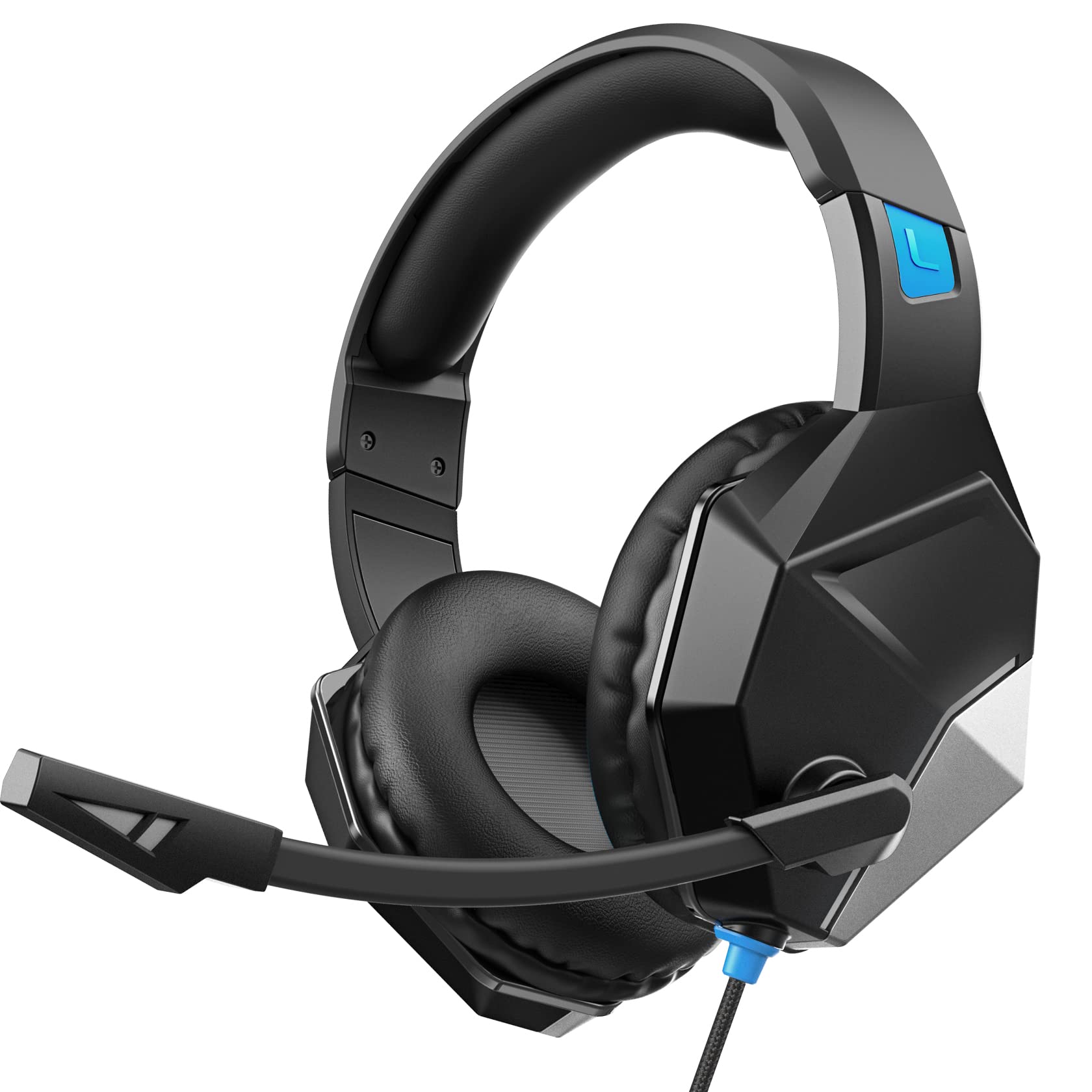 Premium Gaming Headset with Noise Cancelling Mic - Wired Over-Ear Headphones for PC, PS4, PS5, Xbox One & Nintendo Switch - Stereo Bass Surround Sound, LED Lights & Memory Foam Earmuffs - Perfect for Esports, Streaming & Late-Night Gaming Sessions