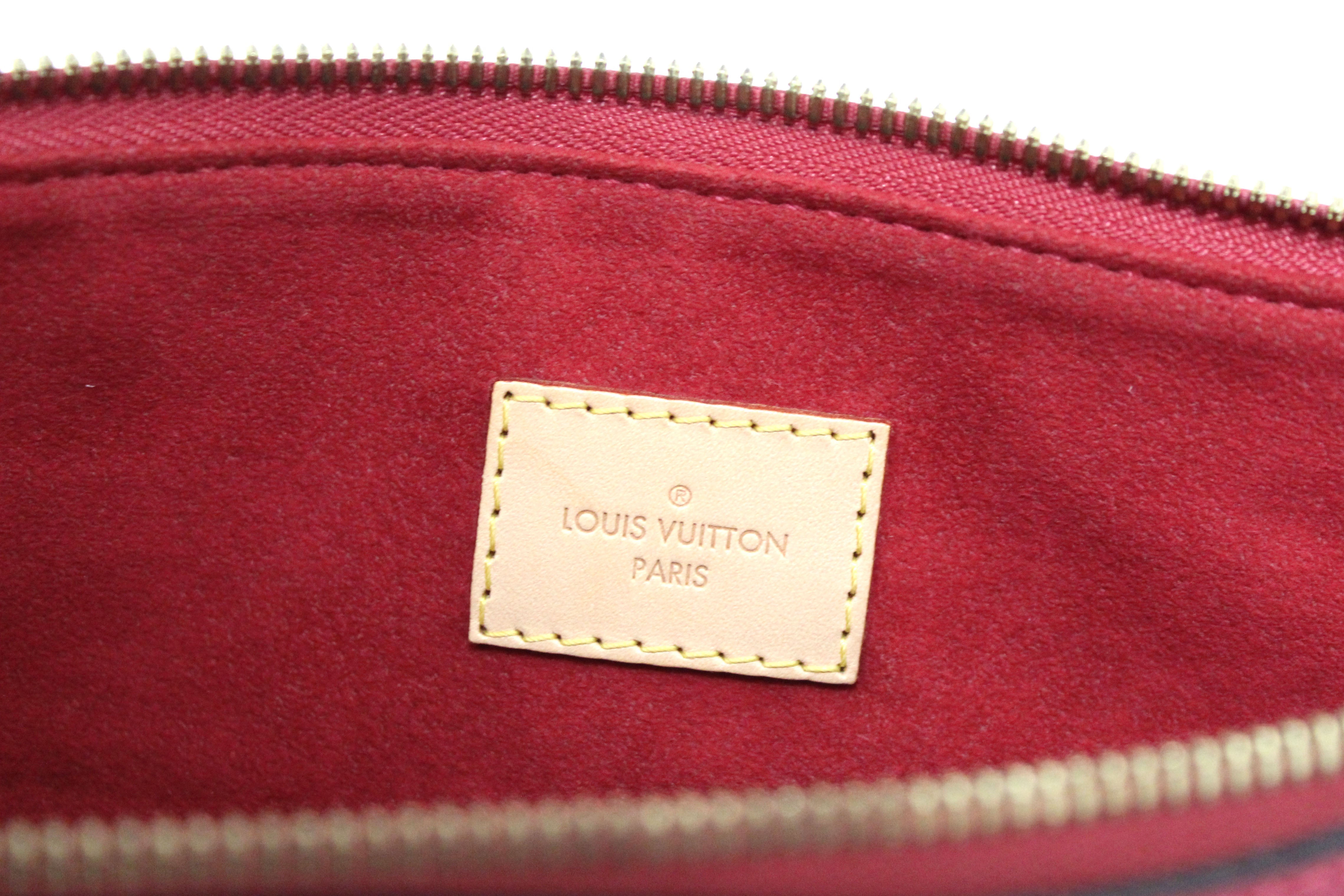 Authentic Louis Vuitton Pallas MM Handbag - Classic Monogram with Fuchsia Calfskin Leather | Luxury Designer Purse for Women, Perfect for Work, Travel & Evening Events