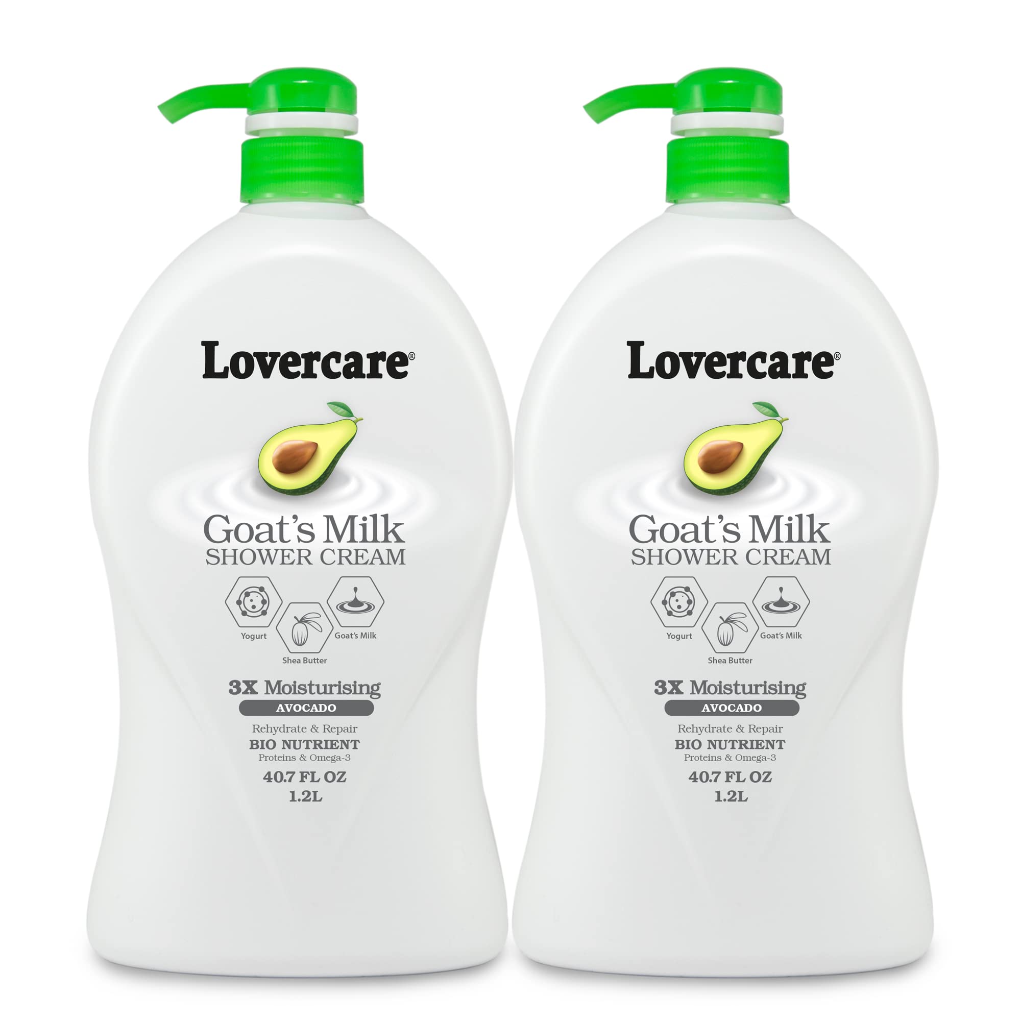 2-Pack Goat's Milk & Avocado Moisturizing Body Wash - 40.7 Fl Oz Each - Hydrating Shower Gel for Dry Skin - Perfect for Daily Use & Spa Days at Home