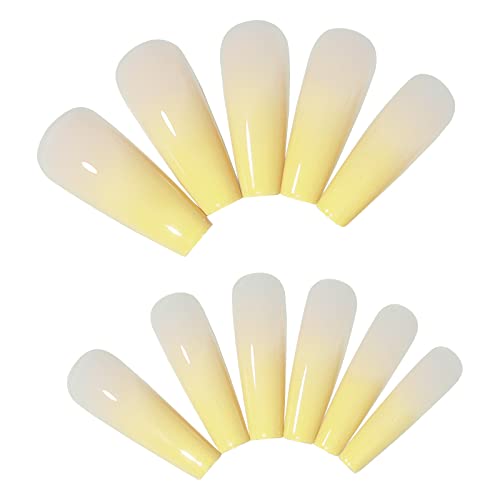 Yellow Gradient Coffin Acrylic Nails - Long Trapezoid Press-On Fake Nails with Glue | Salon Quality DIY Nail Tips for Women & Girls | Perfect for Parties, Weddings & Daily Wear