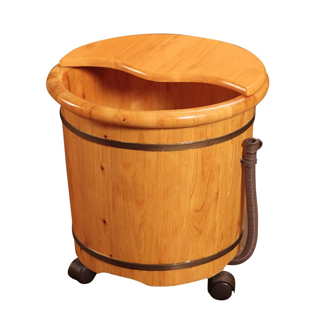 Premium Cypress Wood Foot Soak Tub with Wheels & Drain - Large 36cm Wooden Foot Bath Basin for Relaxing Spa, Sauna, and Home Pedicure - Perfect for At-Home Foot Care and Wellness Routines