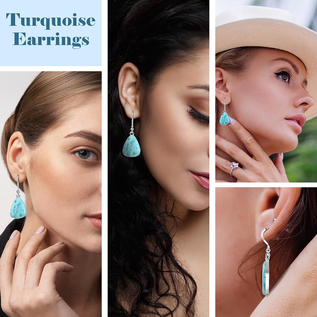925 Sterling Silver Turquoise Drop Dangle Earrings for Women - Boho Western Jewelry, Birthday Gift for Her | Perfect for Casual Wear, Parties & Special Occasions