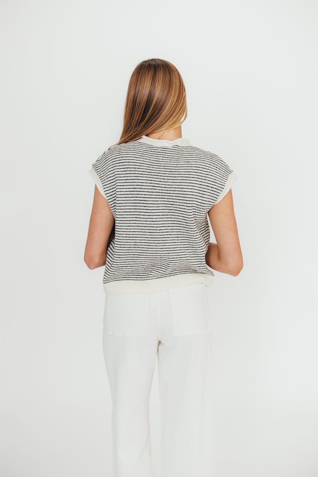 Arely Striped Sweater Vest Cardigan for Women - Ivory & Black Nursing Friendly Pullover - Cozy Layering Piece for Maternity, Work & Casual Outfits