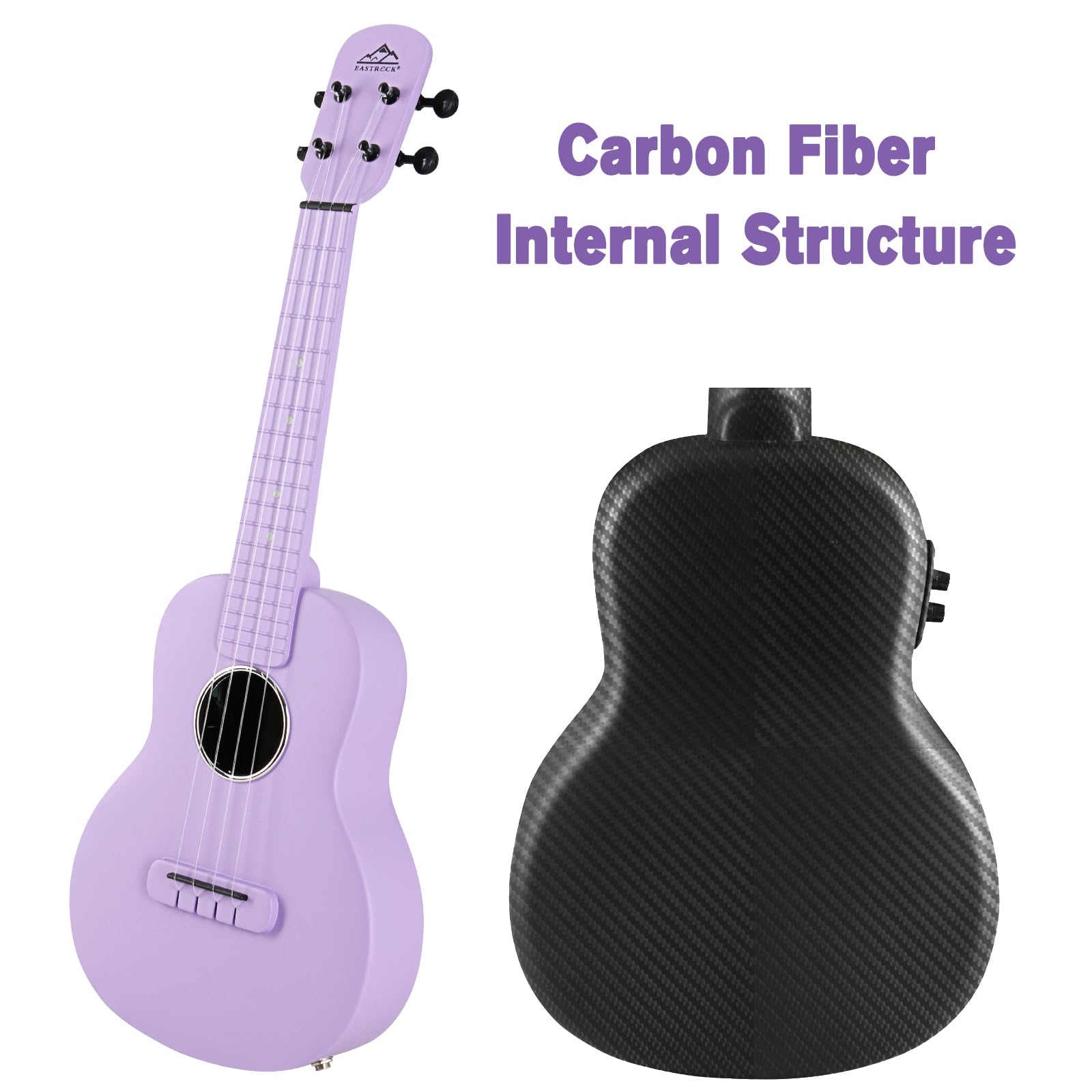 EASTROCK 23 Inch Carbon Fiber Electric Concert Ukulele Kit - Professional Ukelele for Kids, Students & Adults with Case, Strap, Capo & Strings (Purple) | Perfect for Beginners, Live Performances & Home Practice