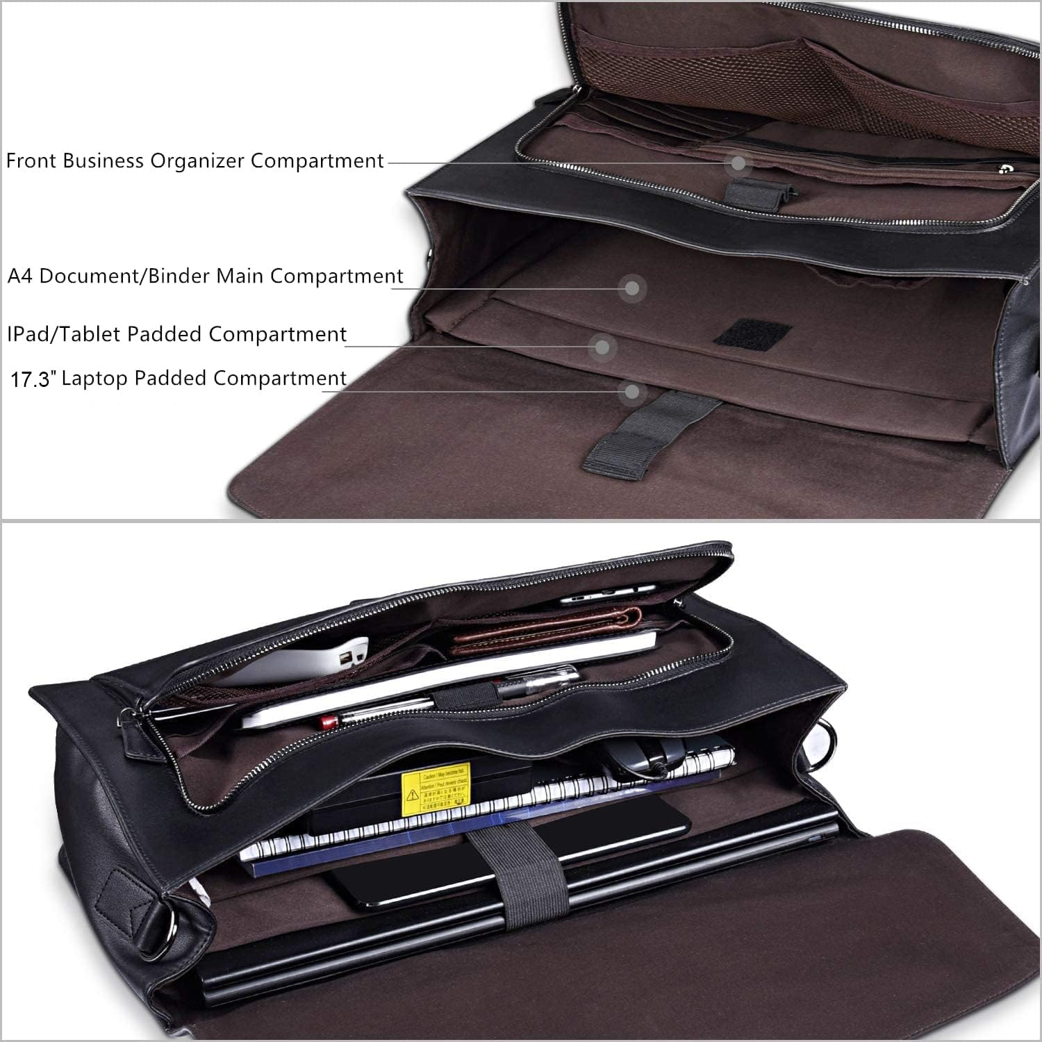 ESTARER Genuine Leather Messenger Bag for Men - 17.3 Inch Laptop Briefcase, Professional Business Shoulder Bag for Office, Work & Travel - Durable Leather Satchel for MacBook, Documents & Accessories (Black) - Perfect for Business Meetings, Daily Commute & Business Trips
