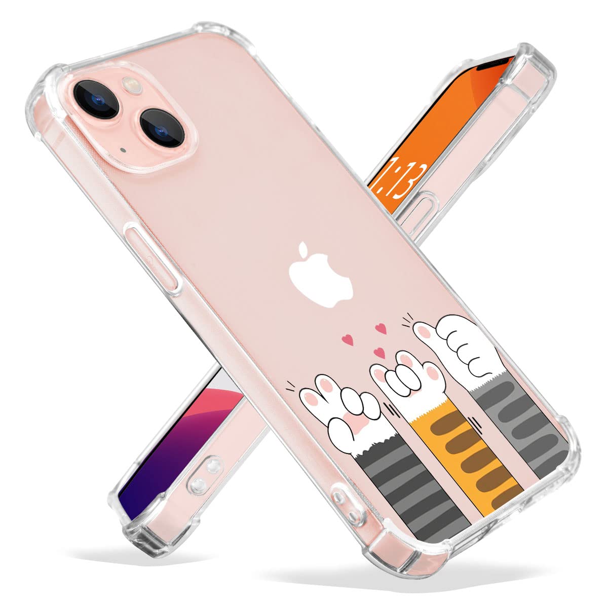 Cute Cat Paw iPhone 13 Phone Case - Crystal Clear Stylish TPU Cover for Women & Girls, Soft Shockproof Protective Case (6.1 Inch, Grey) - Perfect Gift for Cat Lovers & Daily Use
