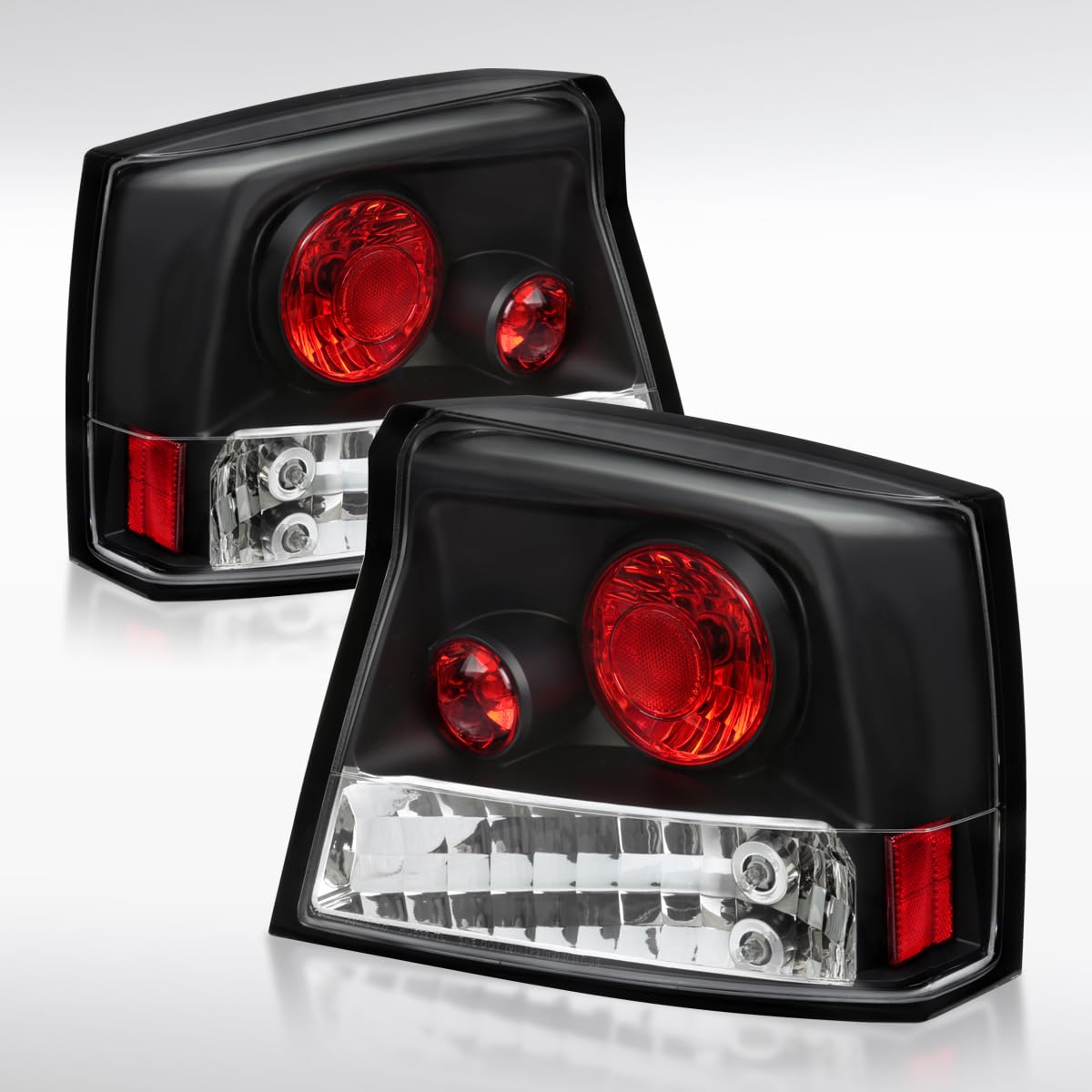 AUTOZENSATION Black Housing Clear Lens Tail Lights for 2005-2008 Dodge Charger - Left & Right Pair Assembly - Upgrade Your Car's Rear Style & Visibility for Night Driving