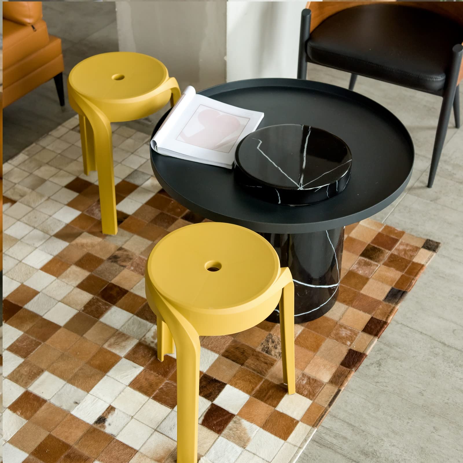 17.7 Inch Modern Plastic Stool Set of 4 - Round Stackable Chairs with Unique Whirl Design, Waterproof for Indoor & Outdoor Use - Perfect for Home, Office, Classroom, Shower, Patio, and Garden (Green)