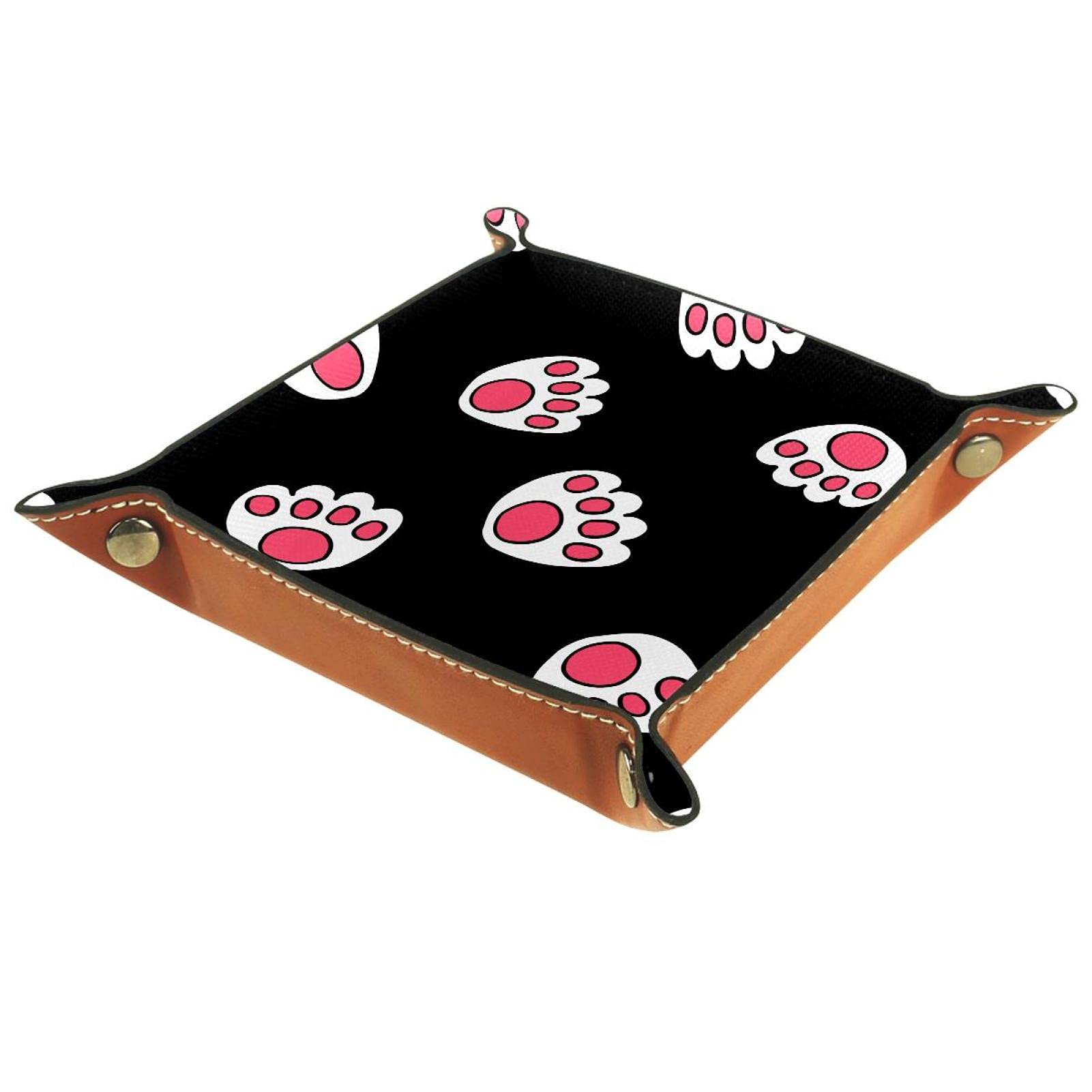 Premium Leather Valet Tray with Cat Paw Design - Stylish Desk Organizer for Keys, Phone, Wallet, Coins & Watches | Perfect Office & Home Storage Solution