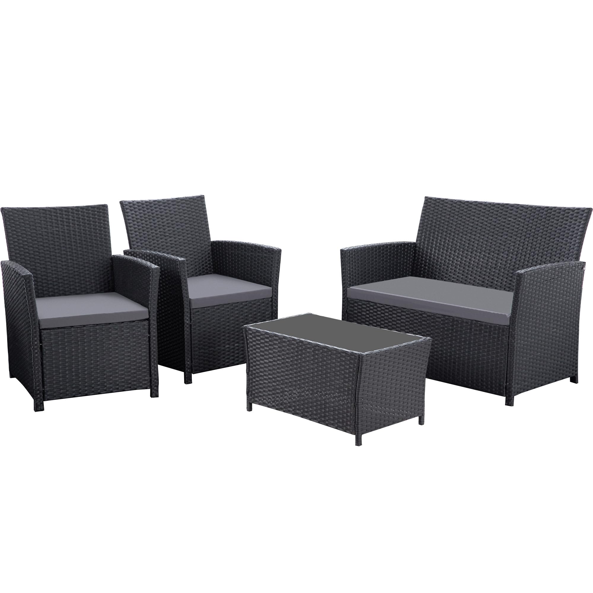 4-Piece Patio Furniture Set - Indoor/Outdoor Rattan Sectional Sofa with Gray Cushions, Black Wicker Conversation Set for Garden, Balcony, Backyard, Porch & Lawn - Perfect for Outdoor Entertaining & Relaxation