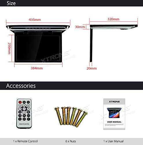 XTRONS® 15.6 Inch Ultra-Thin FHD 1080P Car Overhead Monitor with HDMI Port & IR Headphones - Roof Mounted TFT Screen for Rear Seat Entertainment in SUVs, Vans and Family Vehicles