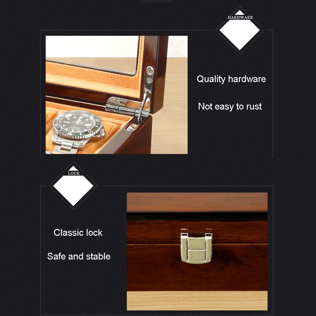12-Slot Wooden Watch Box with Glass Top - Velvet Lined Jewelry & Watch Storage Case with Lock & Cushions - Perfect Gift for Watch Collectors & Jewelry Organization at Home or Office