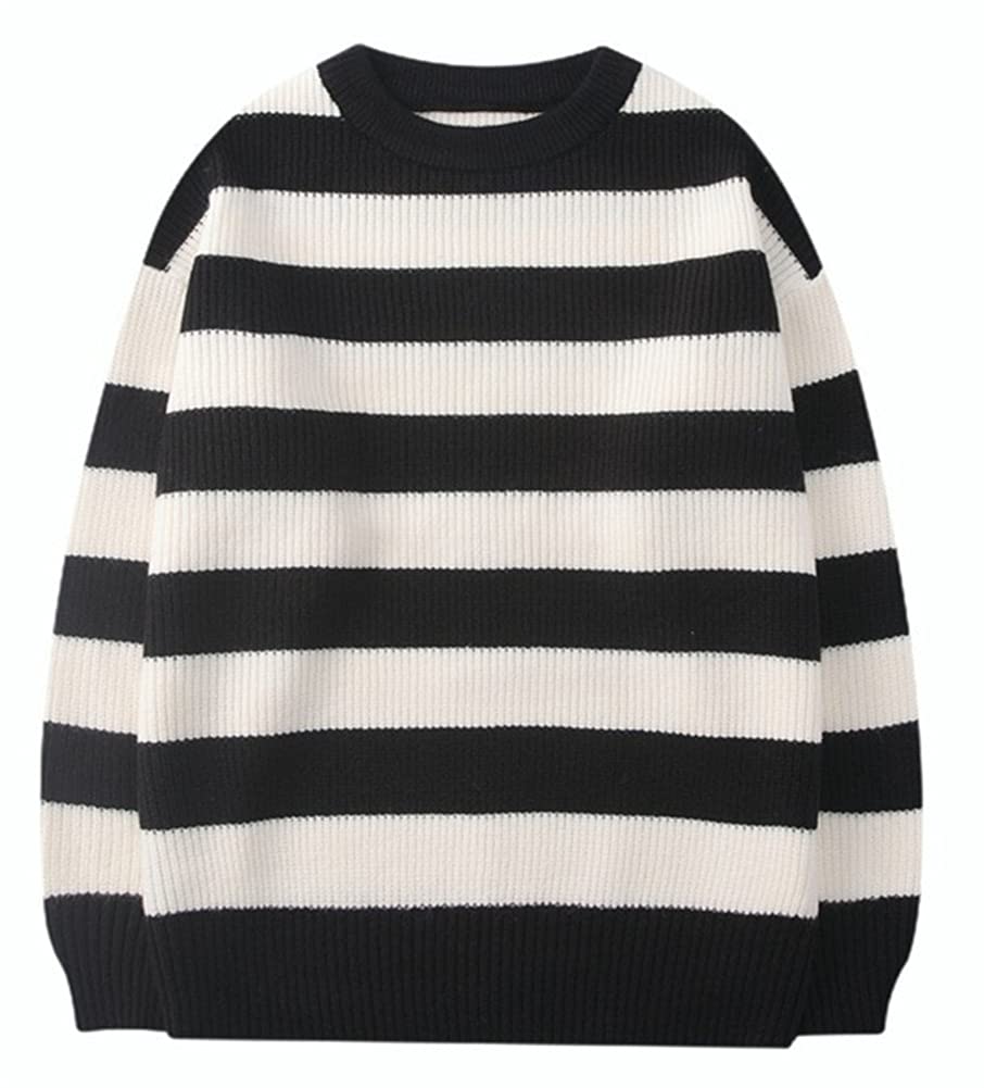 AIWUFLY Men's Striped Knit Sweater - Casual Round Neck Jumper for Autumn Streetwear