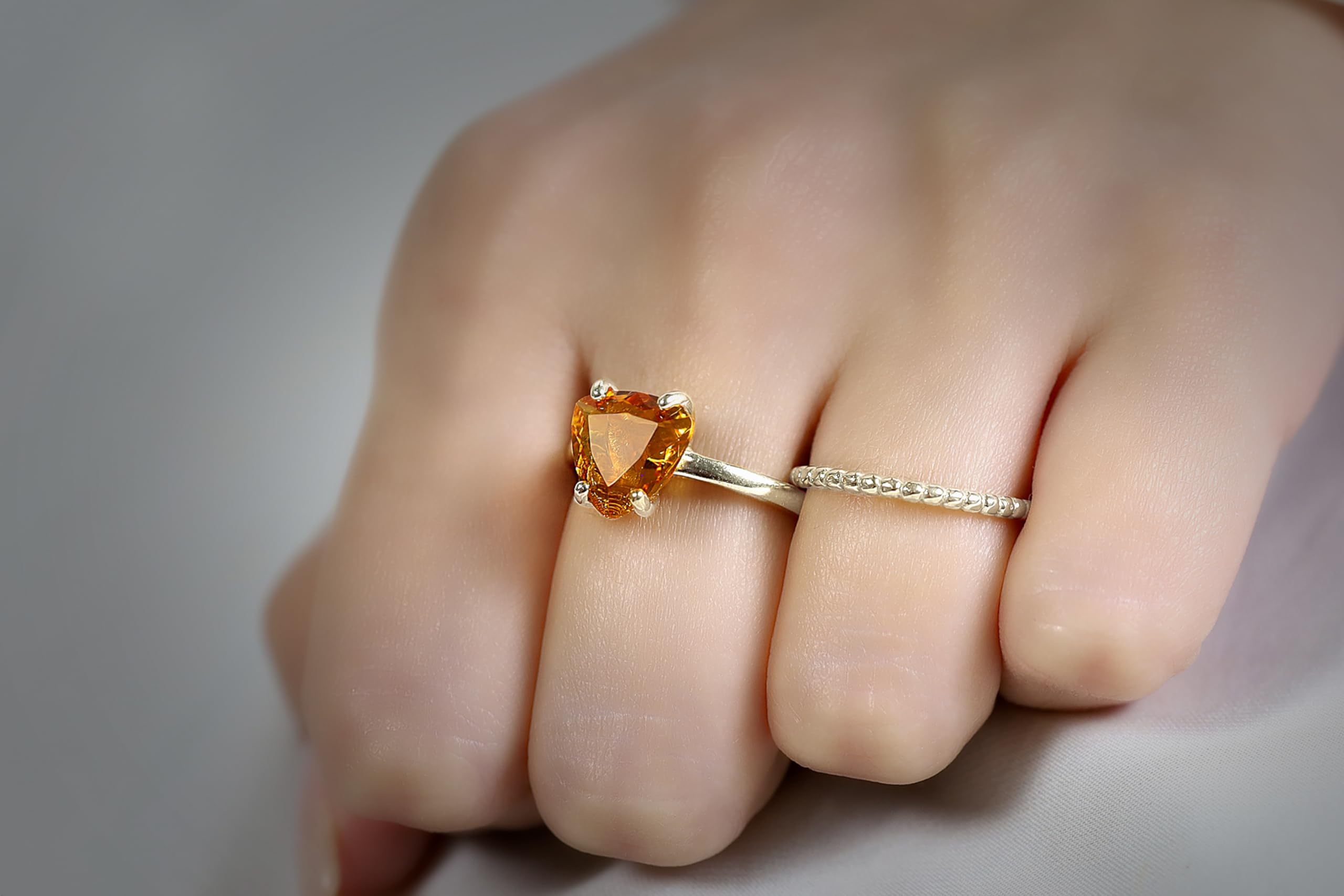 Citrine Rings for Women - November Birthstone Sterling Silver Jewelry - Handmade Stackable Rings with Gift Box - Perfect for Birthdays, Anniversaries & Everyday Wear
