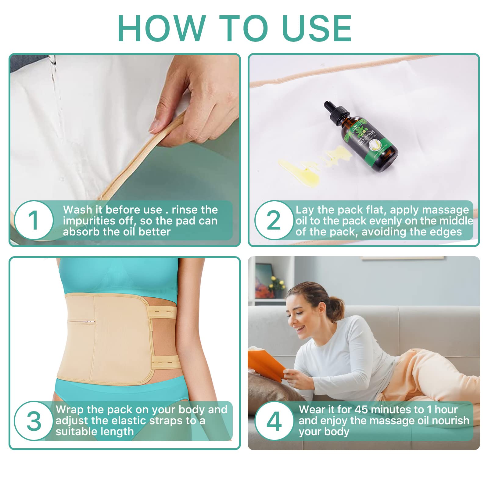 Organic Castor Oil Pack Wrap Kit - Reusable & Eco-Friendly for Liver Detox, Waist & Neck Pain Relief (Oil Not Included, Khaki) | Perfect for Home Spa, Holistic Therapy & Self-Care Relaxation
