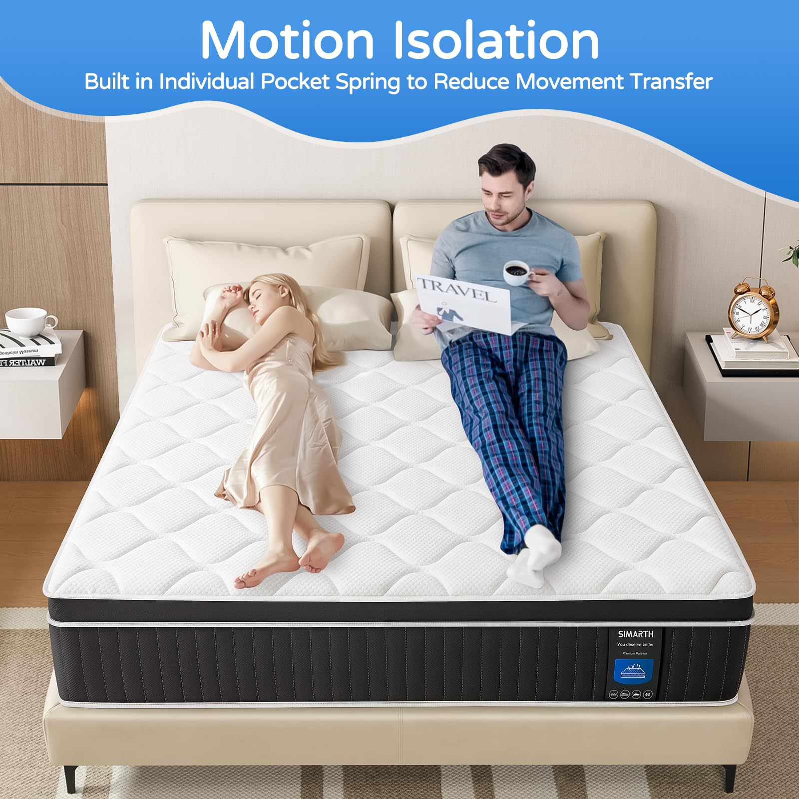 12 Inch King Size Hybrid Mattress in a Box - Memory Foam & Pocket Spring Support - Medium Firm Comfort - Non-Fiberglass - Perfect for Master Bedrooms, Guest Rooms & Apartment Sleeping