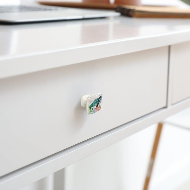 LORVIES 4 Pack Ocean Cabinet Knobs - ABS Glass Square White for Home & Kitchen (Sea Turtle) - Perfect for Dressers & Closets