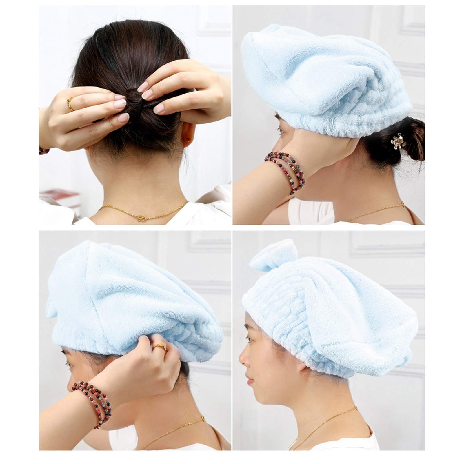 Excluzo 2-Pack Rapid Drying Hair Towel Wrap Set - Ultra Absorbent Microfiber Hair Drying Cap for Shower, Bath & Makeup (Blue) | Perfect for Travel, Gym & Salon Use