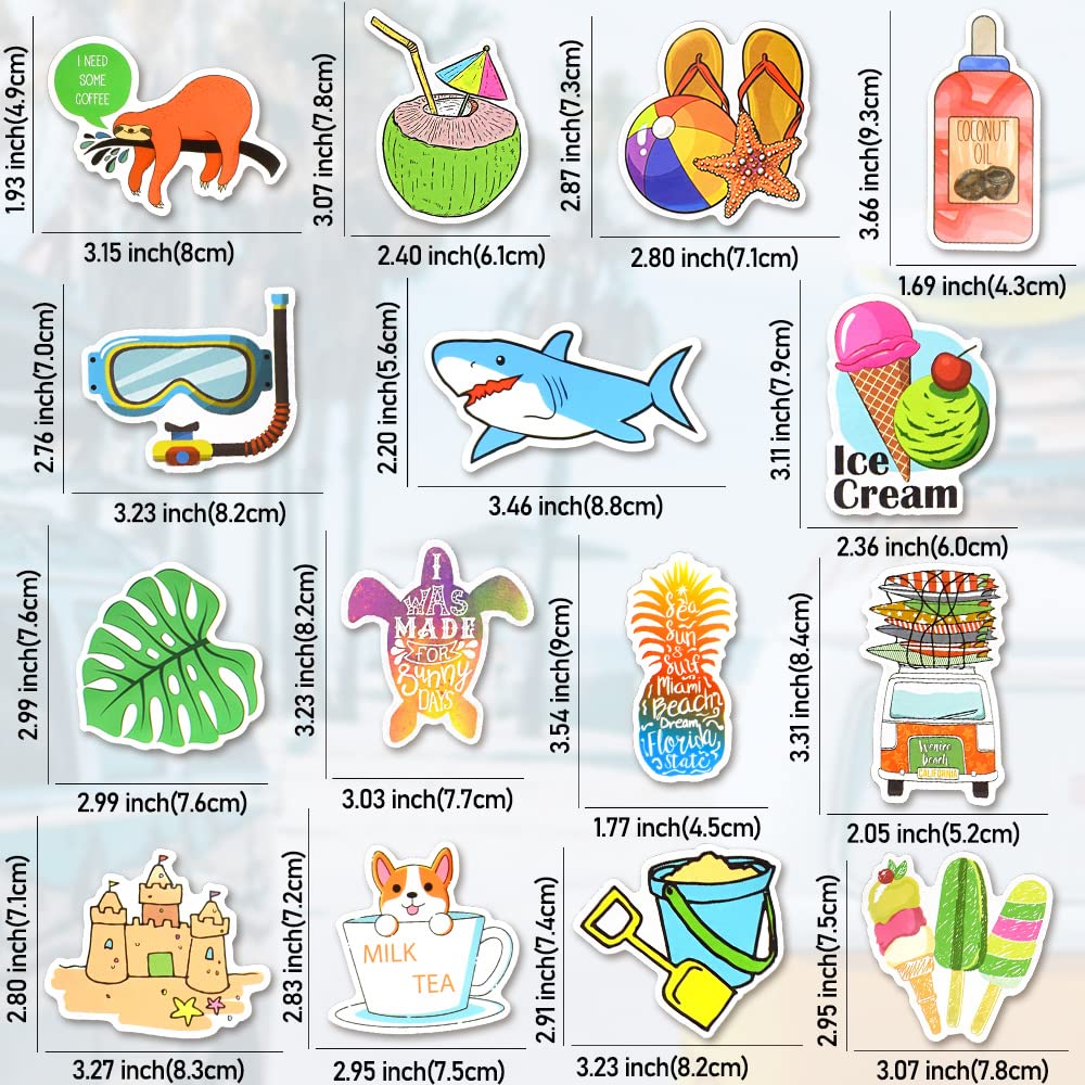 100pcs QTL Summer Stickers for Kids Girls Teens - Waterproof Vinyl Stickers Bulk for Water Bottles, Laptop, Notebook | Perfect for Beach Vacation, Pool Party & Summer Camp Decorations