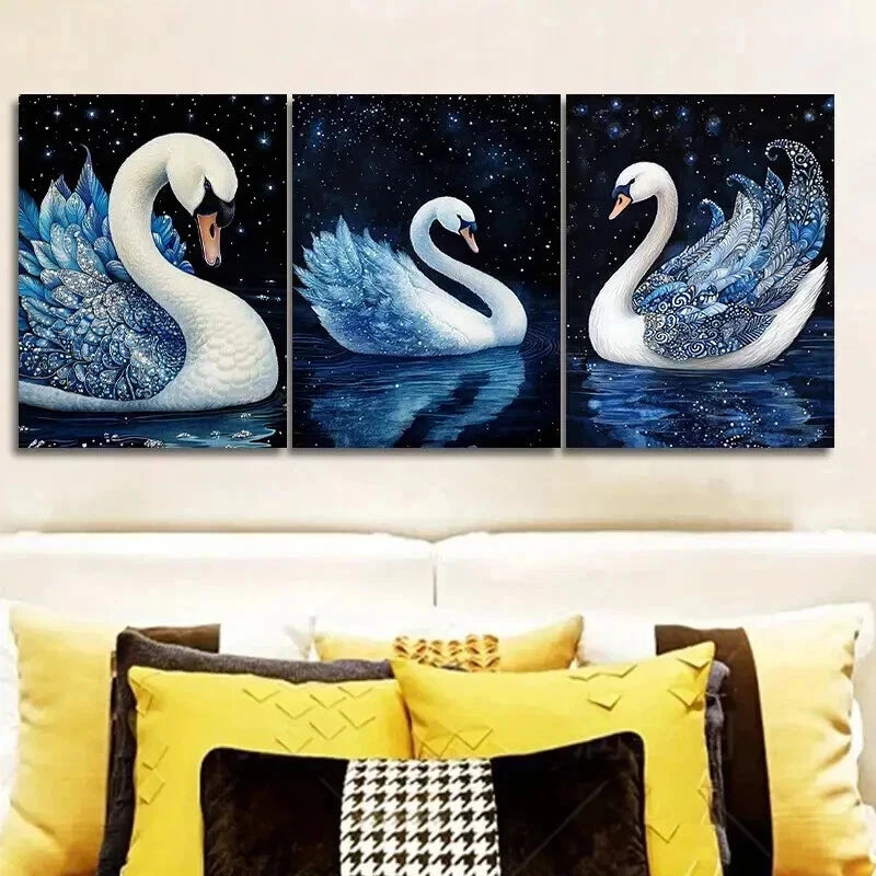 3-Piece Magnificent White Swan Painting Wall Art Set - Framed Canvas 50x70cm (20x28in) - High Quality Print - 100% Australian Made - Ready to Hang - Perfect for Living Room, Bedroom & Office Decor