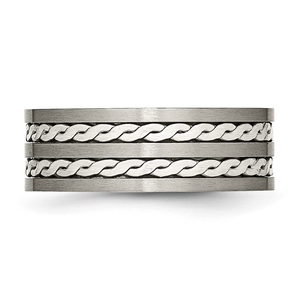 Diamond2Deal Titanium & Sterling Silver 8mm Brushed Antiqued Wedding Band Ring for Men - Durable Comfort Fit Jewelry for Engagement, Anniversary & Everyday Wear