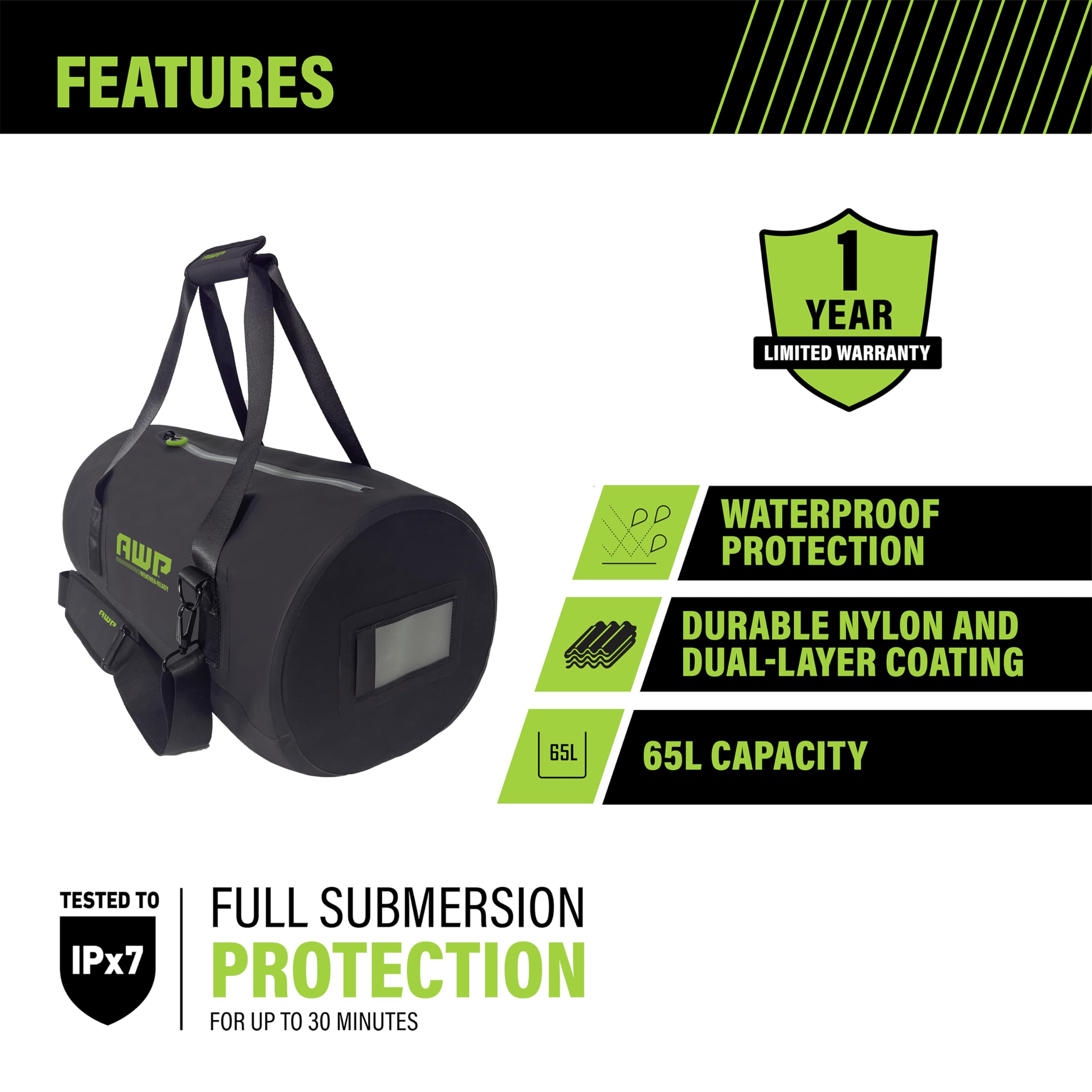 Waterproof Duffel Bag for Travel & Gym - AWP Heavy Duty Sports Duffle with Shoulder Strap - Perfect for Camping, Hiking, Workout & Outdoor Adventures