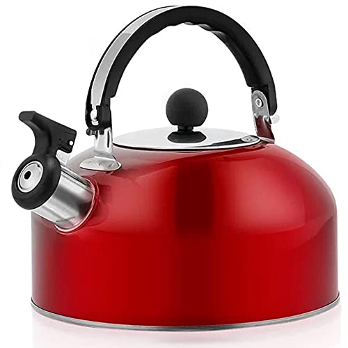 Coasta Home 3L Stainless Steel Whistling Tea Kettle - Red Whistling Stovetop Water Kettle for Tea, Coffee & Hot Water | Perfect for Kitchen, Camping & Outdoor Use