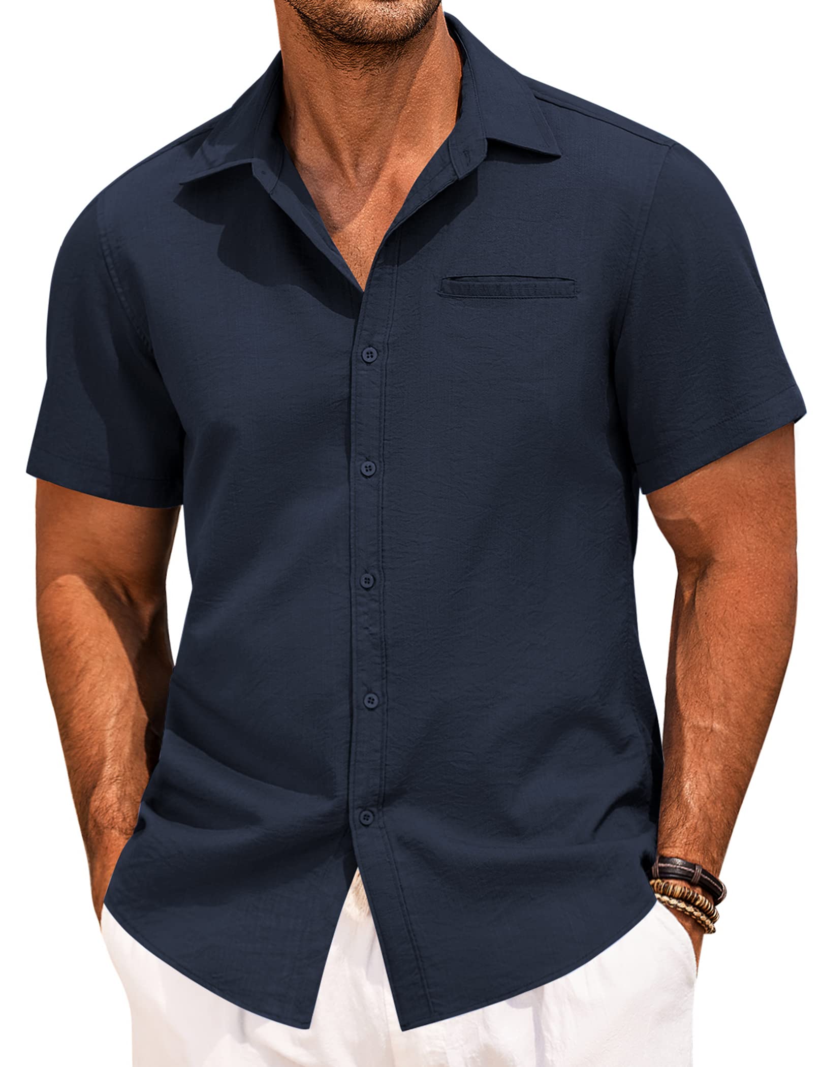 COOFANDY Men's Casual Linen Short Sleeve Button Down Shirt | Breathable Summer Hawaiian Shirt for Beach, Vacation & Outdoor Activities | Lightweight Comfortable Linen Top for Men