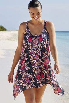 Becca Etc by Rebecca Virtue Women's Plus Size Tank Dress Swim Cover Up - Flowy Beach Dress with Pockets, Multi 0X - Perfect for Poolside, Vacation & Summer Outfits