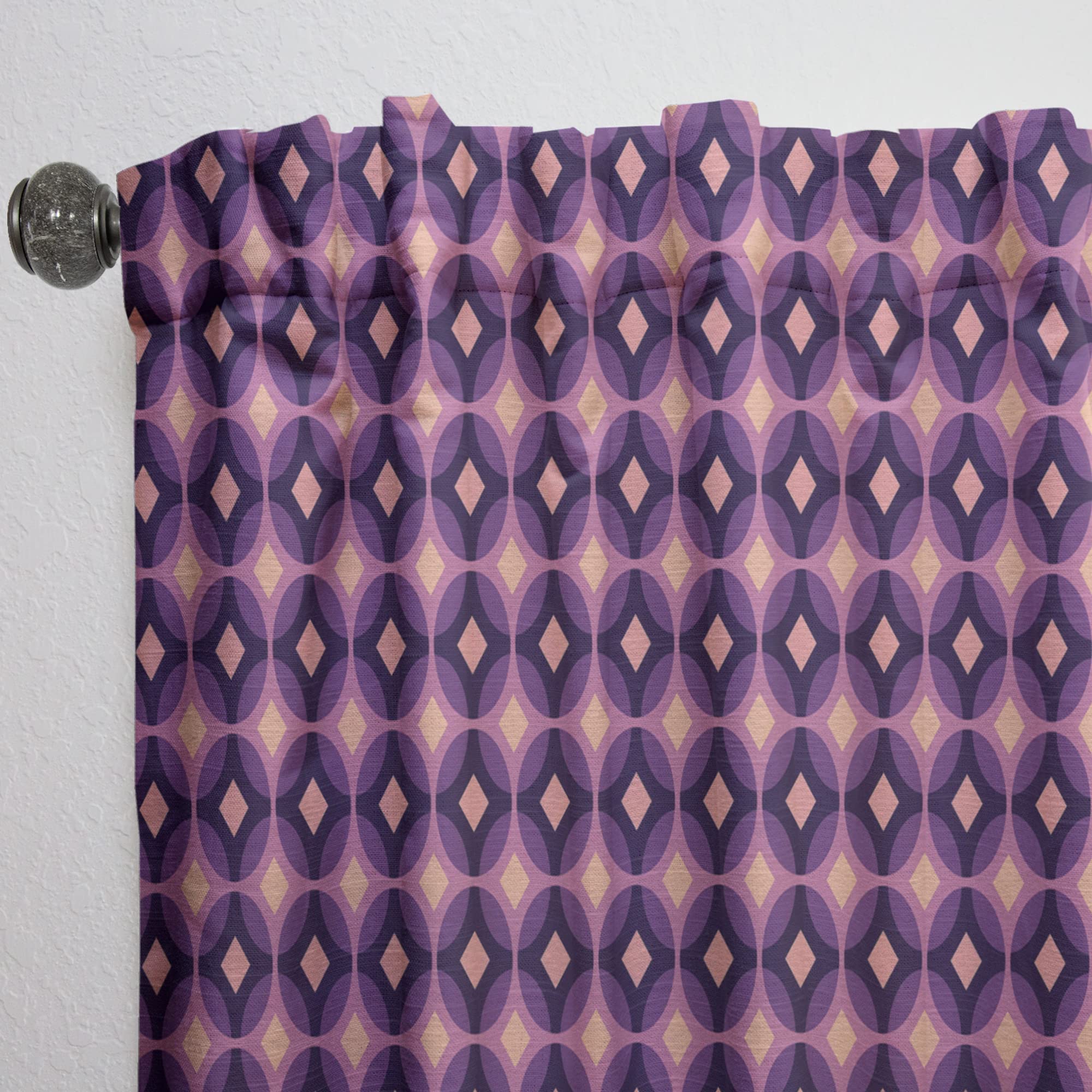 DesignQ Retro Circular Purple & Yellow Pattern Thermal Insulated Curtains - Single Panel 52x84 - Bedroom & Living Room Window Drapes for Home Decor & Light Blocking