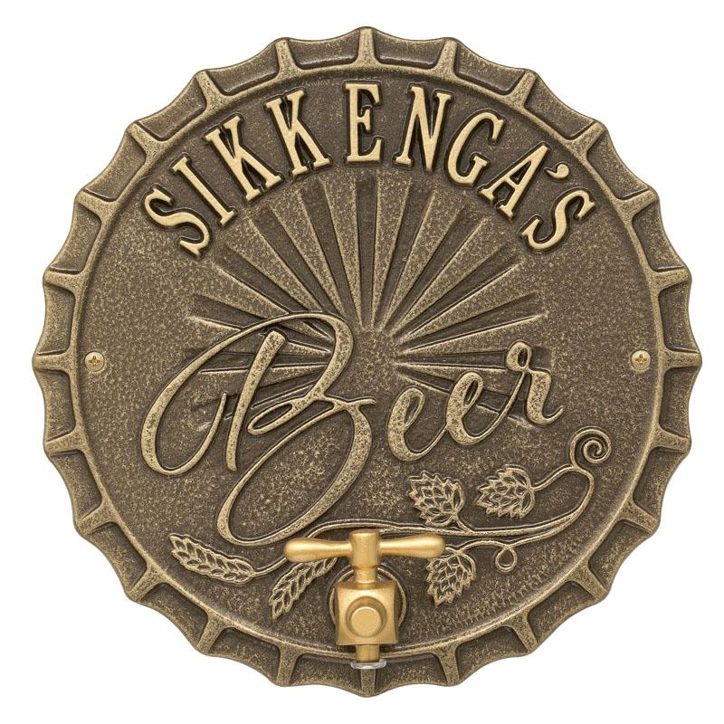 Custom Cast Aluminum Plaque with Bottle Opener - Personalized Bottle Cap Brew Design for Home Bar, Man Cave & Outdoor Entertaining