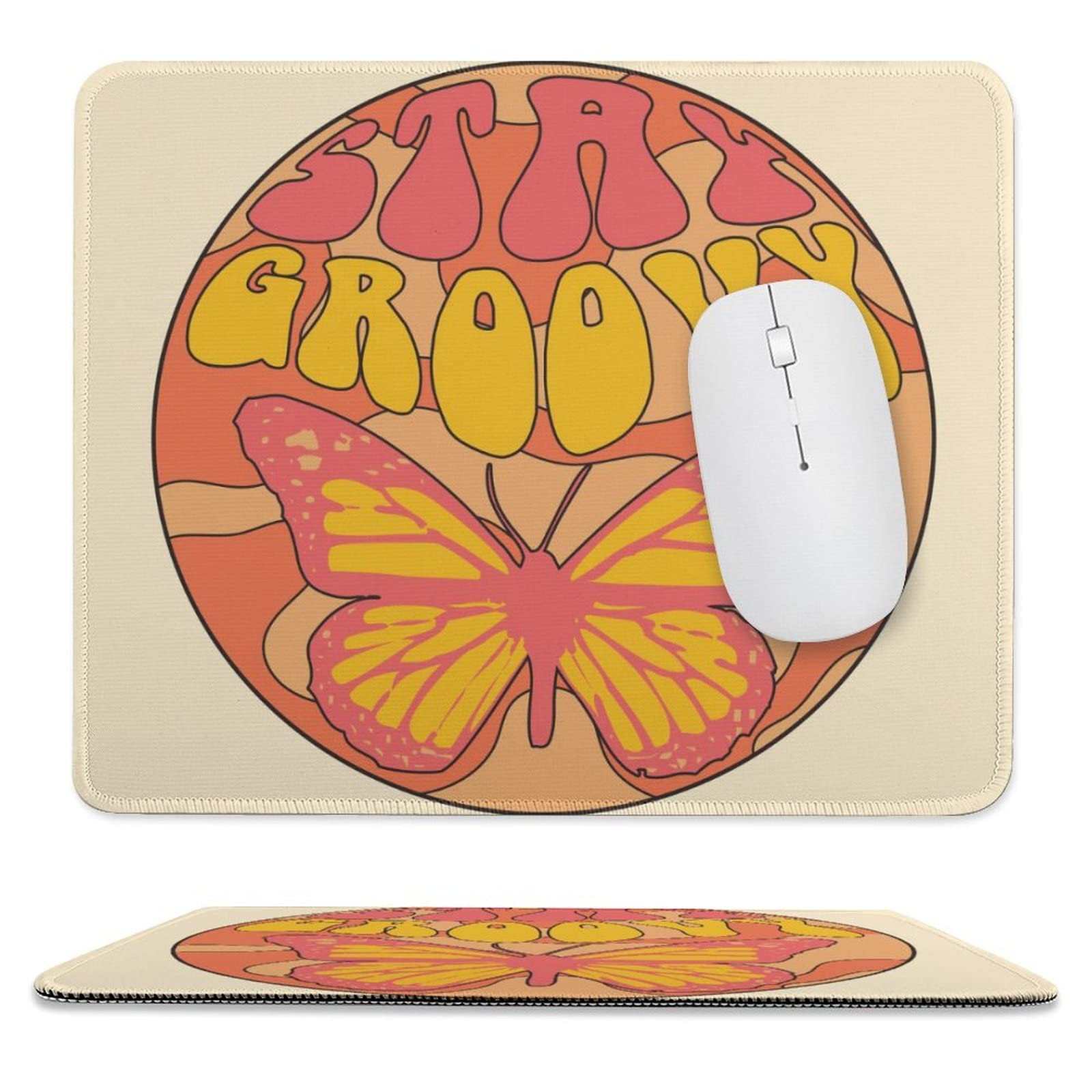 Retro 70s Abstract Butterfly Mouse Pad - Non-Slip Rubber Base, Custom Square Mouse Mat for Computer Desk (Office, Gaming, Home Decor Accessories)