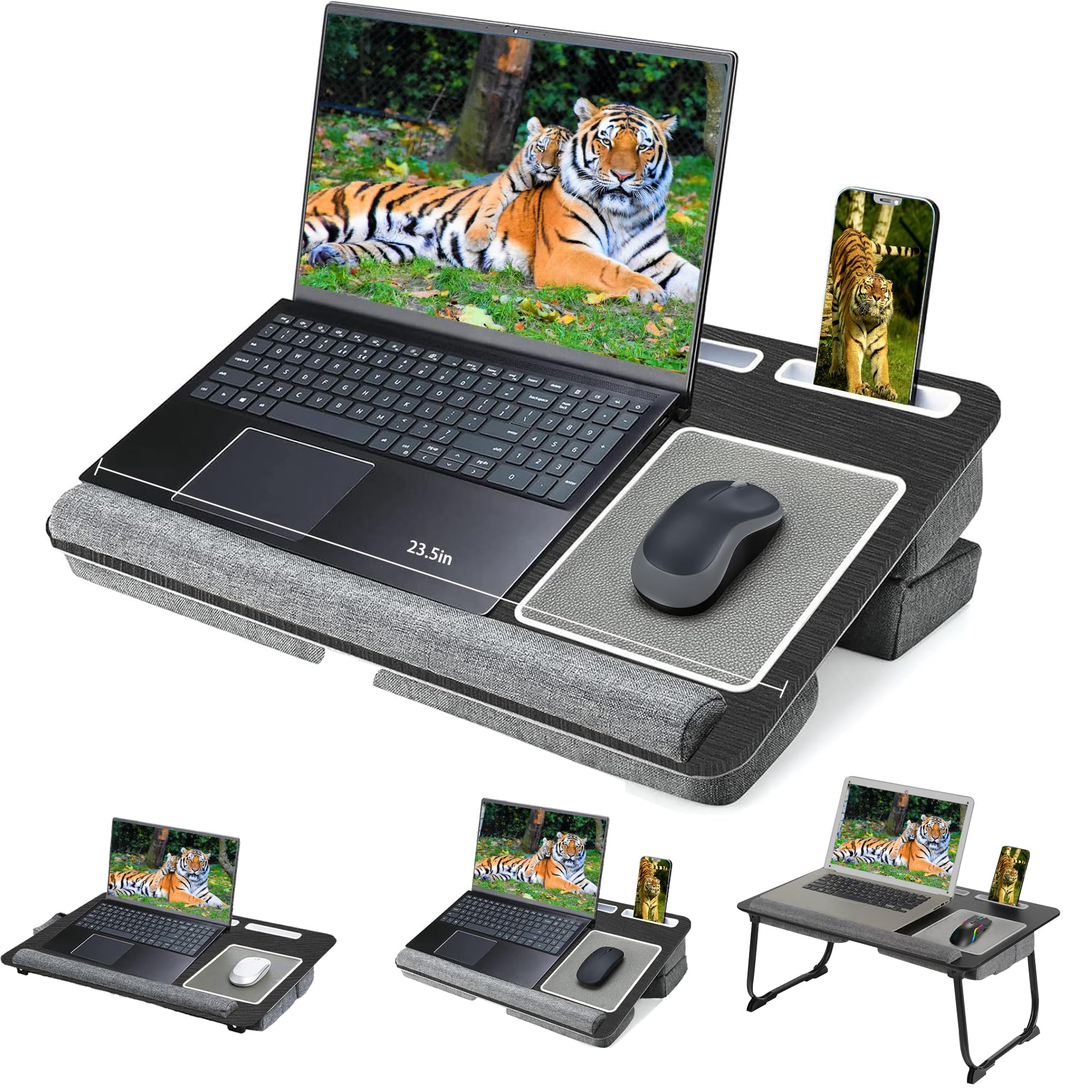 Ergonomic Lap Desk for Laptop with Memory Foam Cushion - Adjustable Portable Laptop Tray for Bed, Couch & Office Use - Fits 15-17 Inch Laptops - Foldable Design with Tablet Slot, Phone Holder, Mouse Pad & Wrist Support - Perfect for Remote Work, Gaming & Home Study