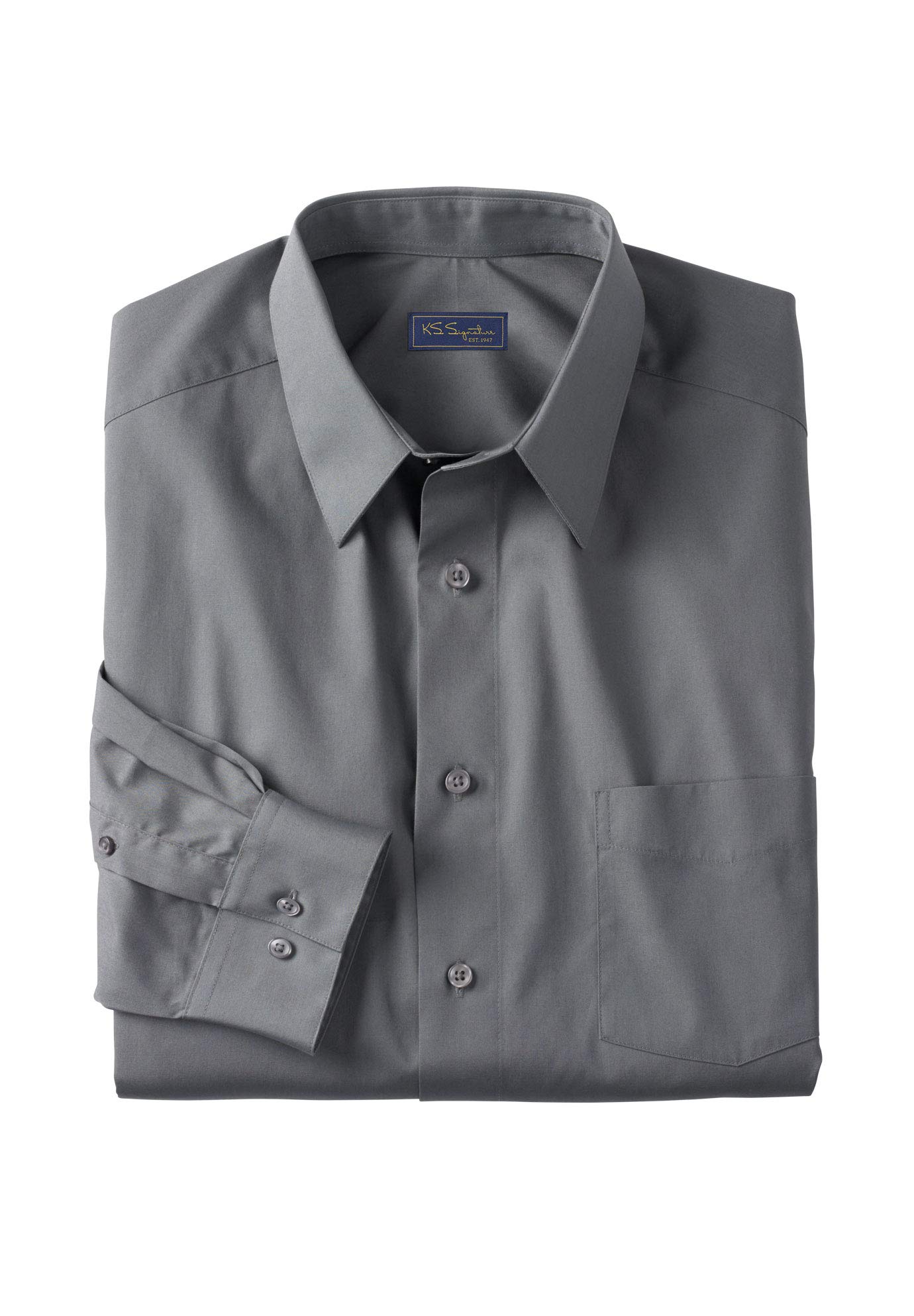 KingSize KS Signature Big & Tall Men's No Hassle Long-Sleeve Shirt - Comfortable Plus Size Casual Wear for Work & Everyday Use