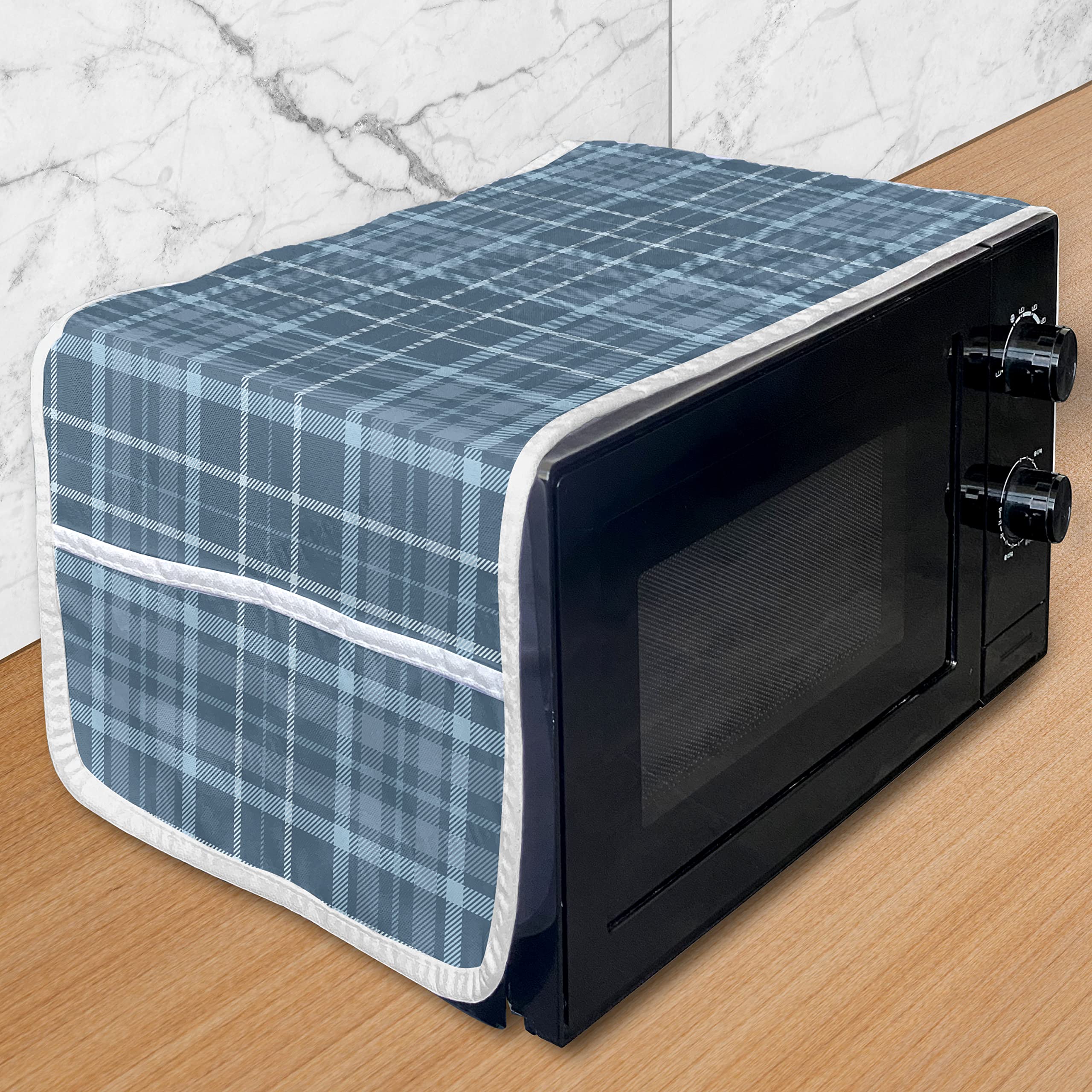 Ambesonne Plaid Microwave Oven Cover - Water Resistant Kitchen Organizer with Pockets, 36