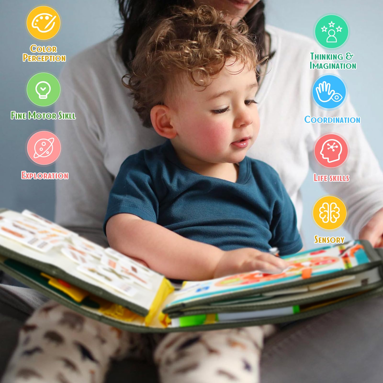 Montessori Busy Board for Toddlers 1-4 Years Old - Sensory Learning Toy with Activity Book & Airplane Theme - Perfect Gift for Boys & Girls Birthday - Ideal for Travel, Preschool & Early Childhood Development