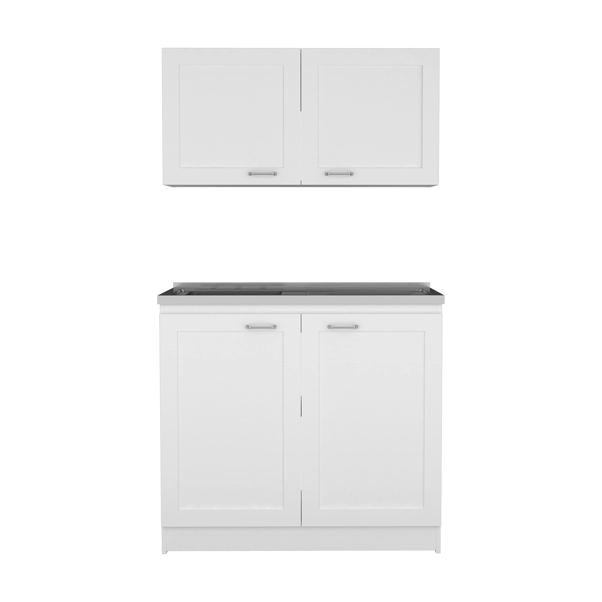 White Perseus Kitchen Cabinet Set - 2-Piece Countertop Storage Organizer for Pantry, Bathroom & Office