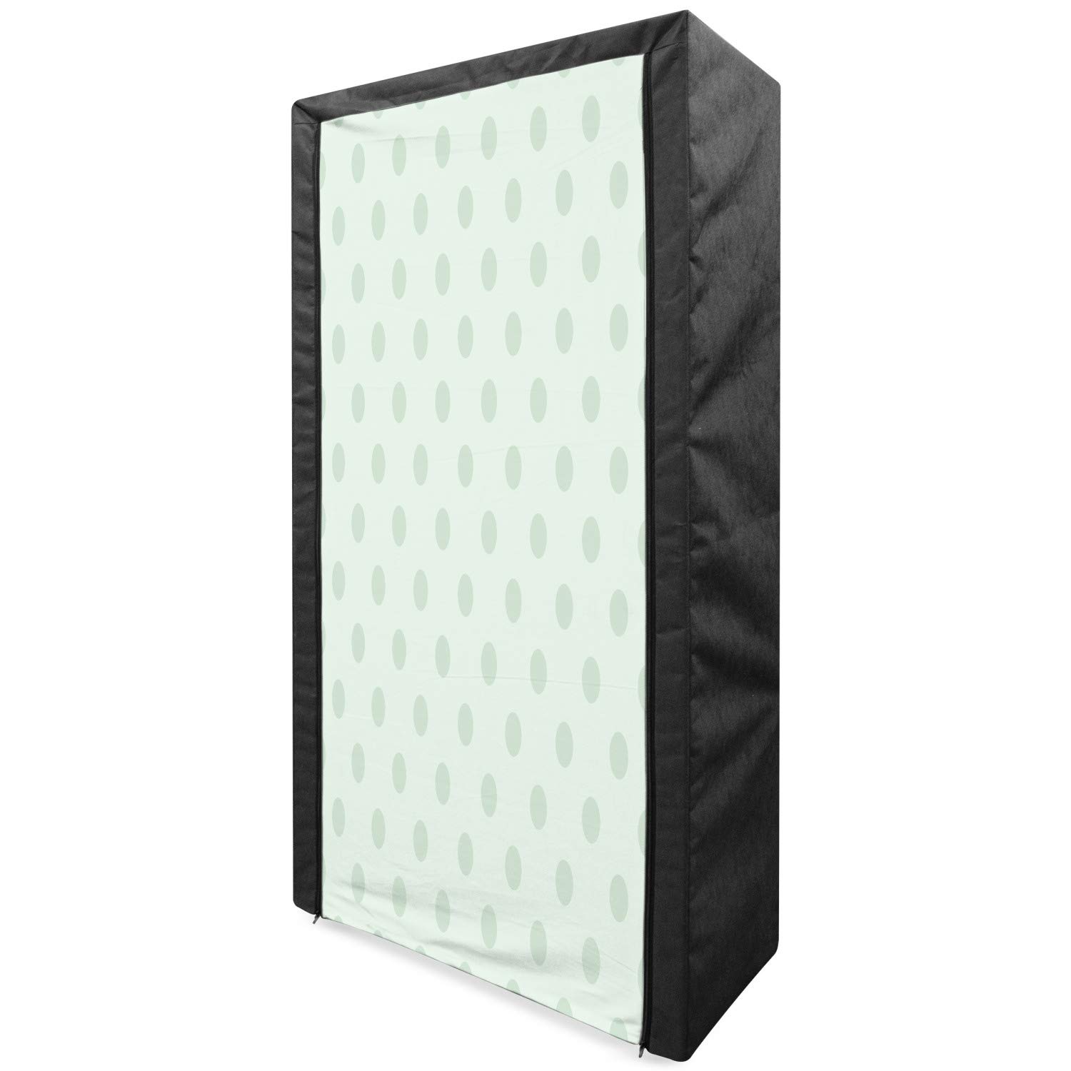 Ambesonne Mint Green Portable Fabric Wardrobe with Shelves - Retro Polka Dots Pattern Clothing Organizer & Storage Closet (33.5 Inches) - Perfect for Bedrooms, Dorms, and Small Spaces - Almond Green Vintage Design