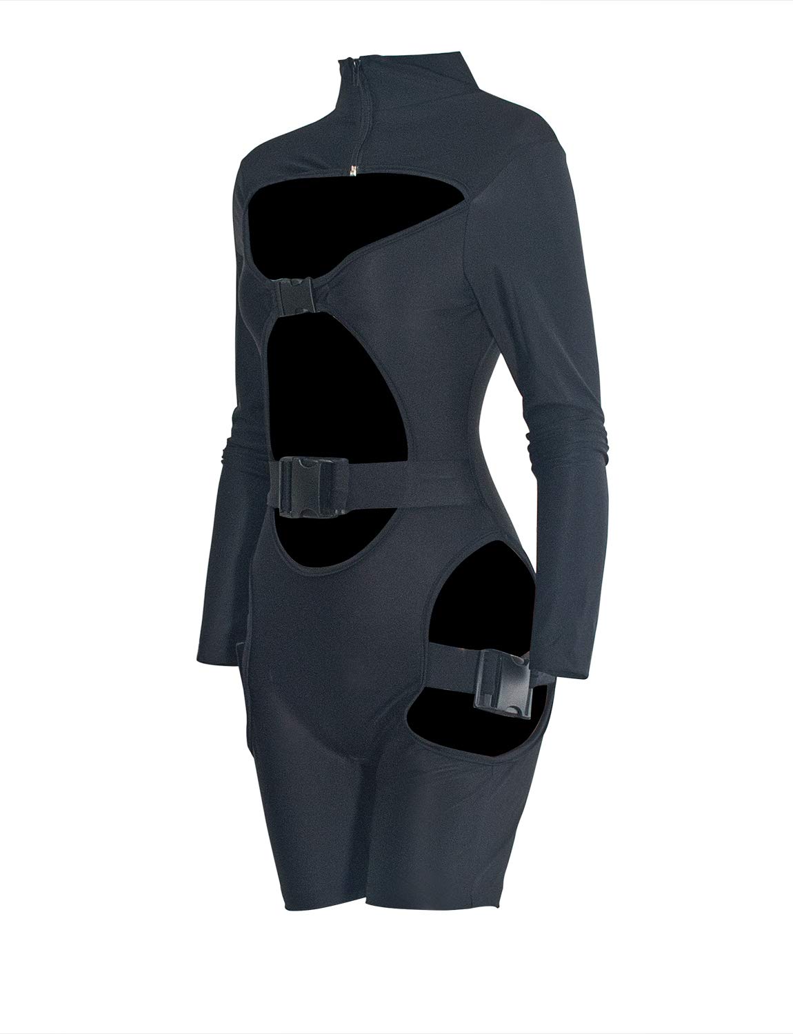 VWIWV Women's Long Sleeve Jumpsuit - Sexy Bodycon Romper with Buckle Detail & Hollow Out Design | Perfect for Club Wear, Date Night, and Fashion Outfits