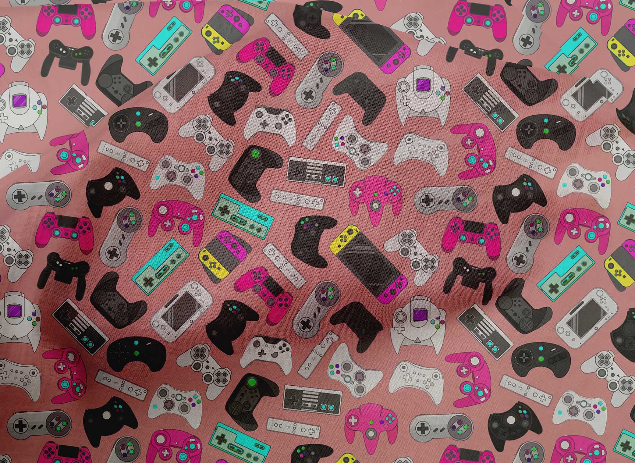 oneOone Cotton Cambric Rose Pink Fabric - Premium Video Game Print Dress Material - 42 Inch Wide by The Yard | Perfect for Cosplay, DIY Dresses & Craft Projects