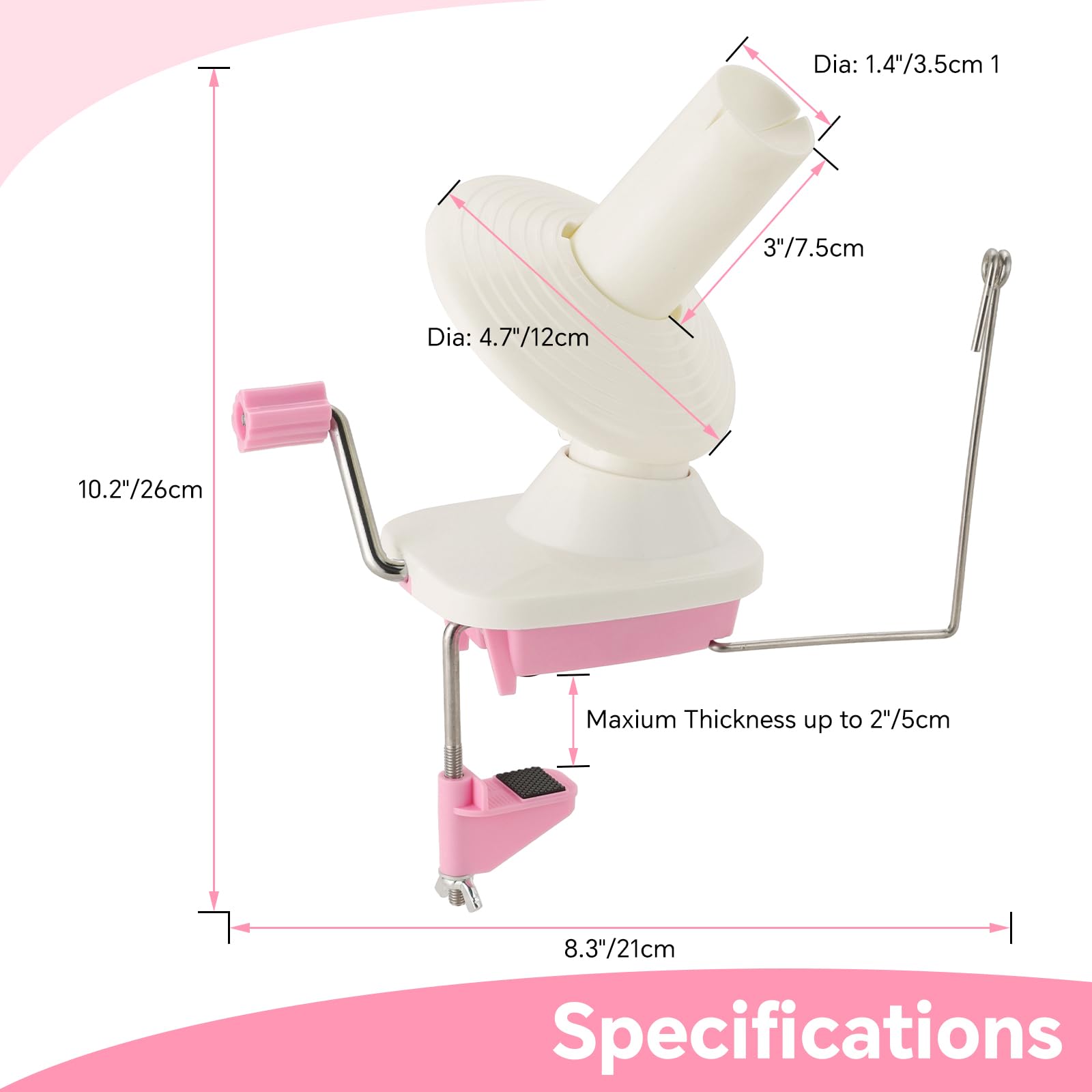 NATGAI Manual Yarn Ball Winder - Hand Operated Yarn Cake Maker for Knitting & Crocheting - Pink Wool Yarn Swift Holder for DIY Needlecraft, Fiber String Winding (Perfect for Home Crafting & Gift Making)