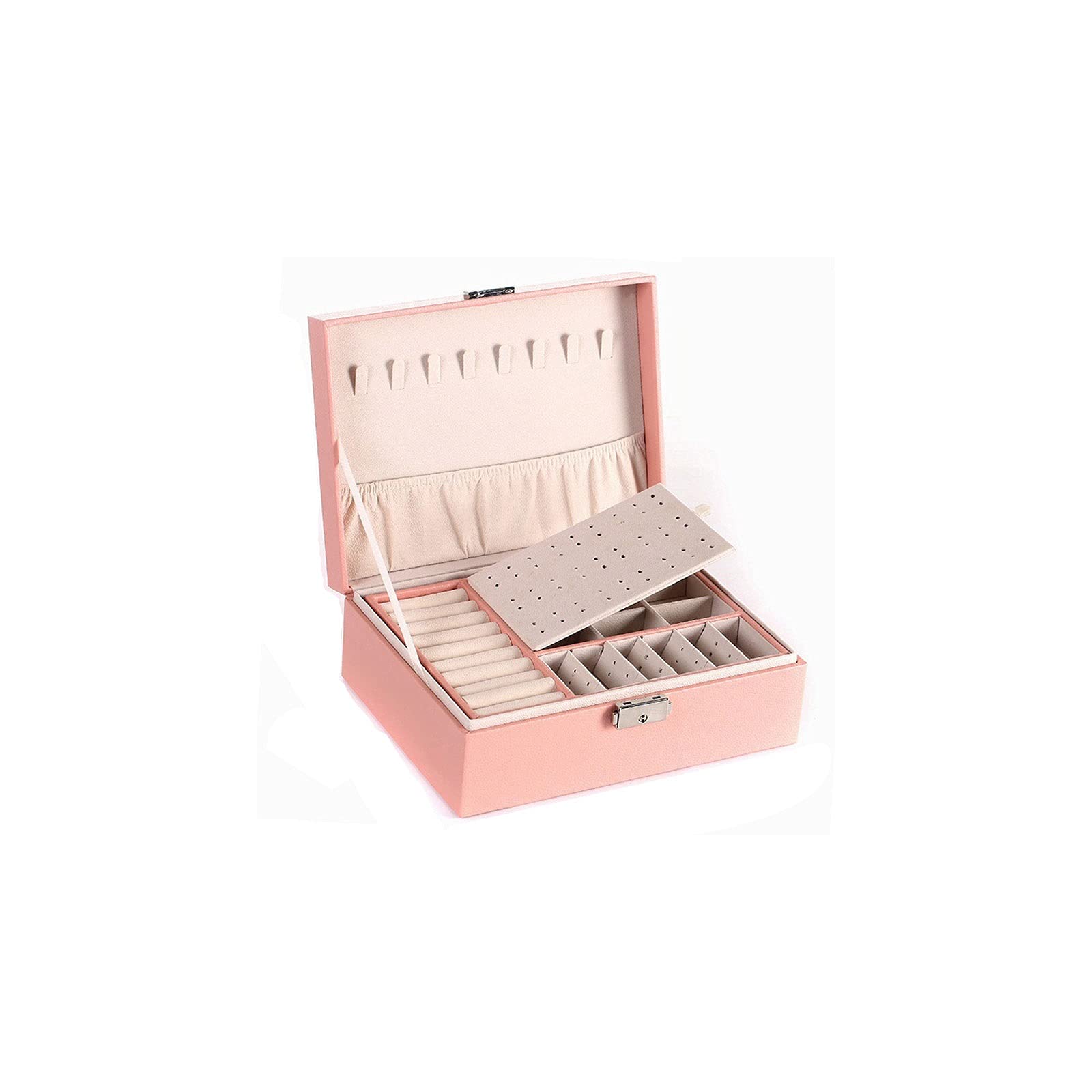 SHANGMAOYO Double Layer Velvet Jewelry Organizer Box - Large Capacity Jewelry Storage Case with Soft Lining, Gift Box for Necklaces, Rings & Earrings (Pink) - Perfect for Bedroom Vanity, Travel & Bridesmaid Gifts